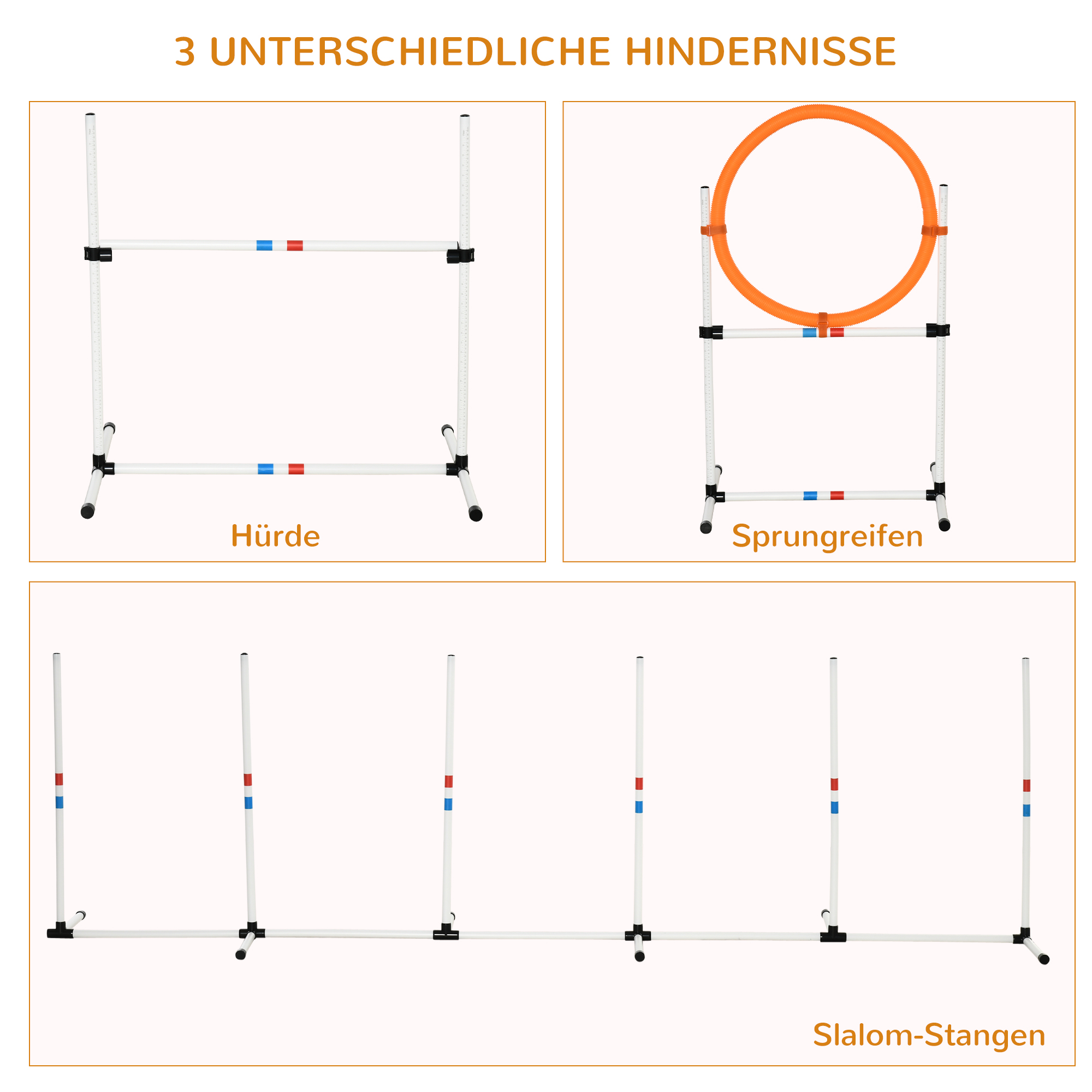 3-tlg, Hunde Agility Set Training für Haustiere Hundetrainigsset Inklusive Tasche Leicht zu tragen Kunststoff Weiß+Gelb