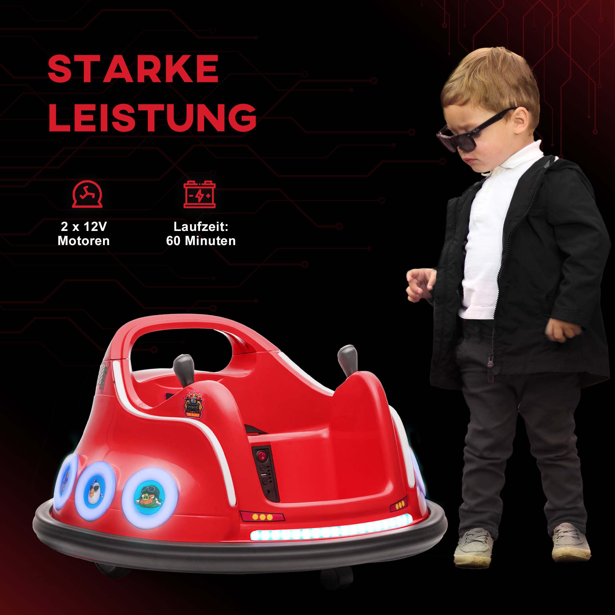 Kinderfahrzeug Autoscooter, 360°-Drehung, für 3-5 Jahre, mit Fernbedienung, Musik, Rot