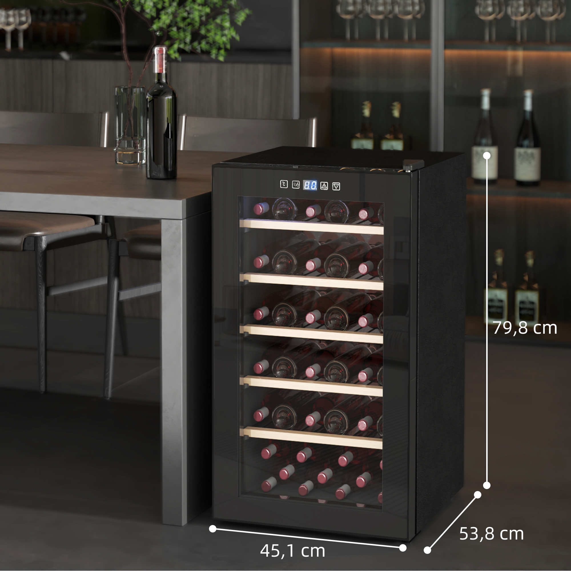 Weinkühlschrank für 41 Weinflaschen, 91 Liter Kapazität, Getränkekühlschrank mit LED-Anzeige, Touchscreen, Schwarz