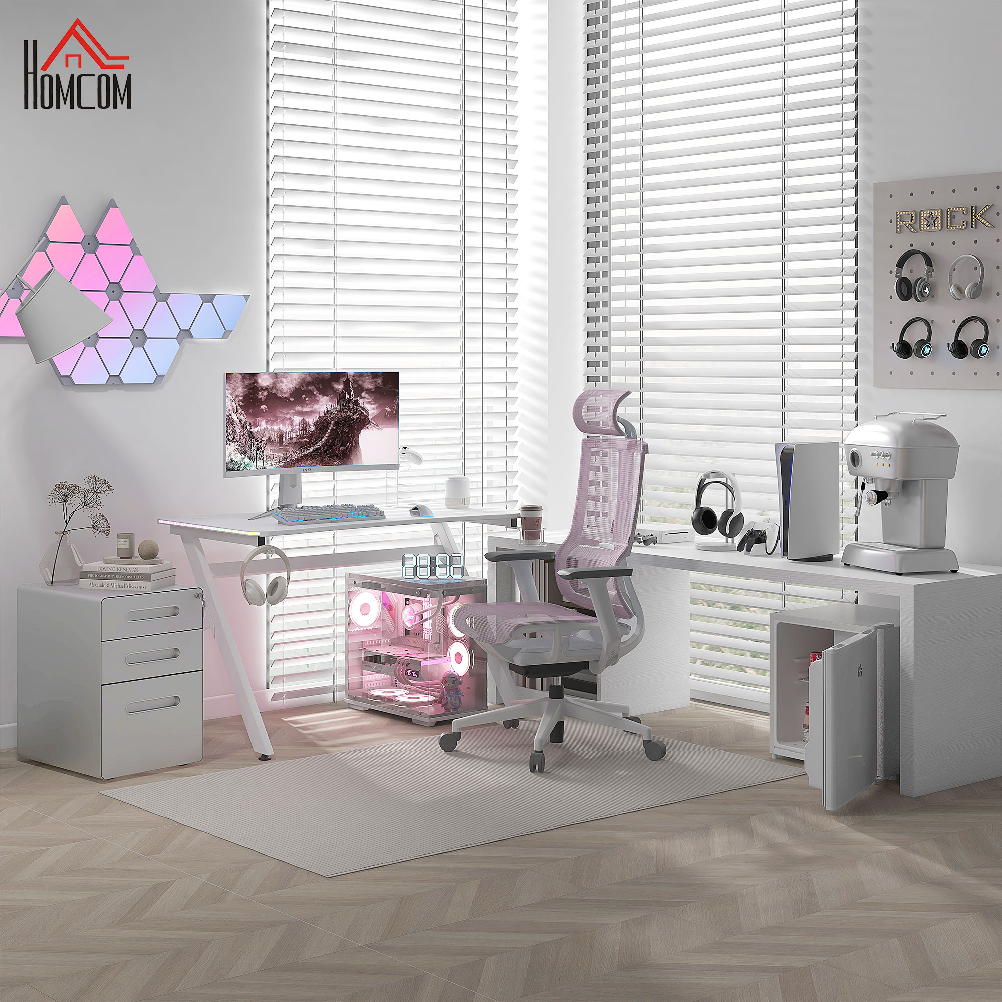 Rollcontainer mit 3 Schubladen mobiler Aktenschrank mit Rollen abschließbar Büroschrank mit Hängeregistratur Stiftfach, Bürocontainer Schreibtisch Unterschrank für Büro 39x48x59cm Weiß