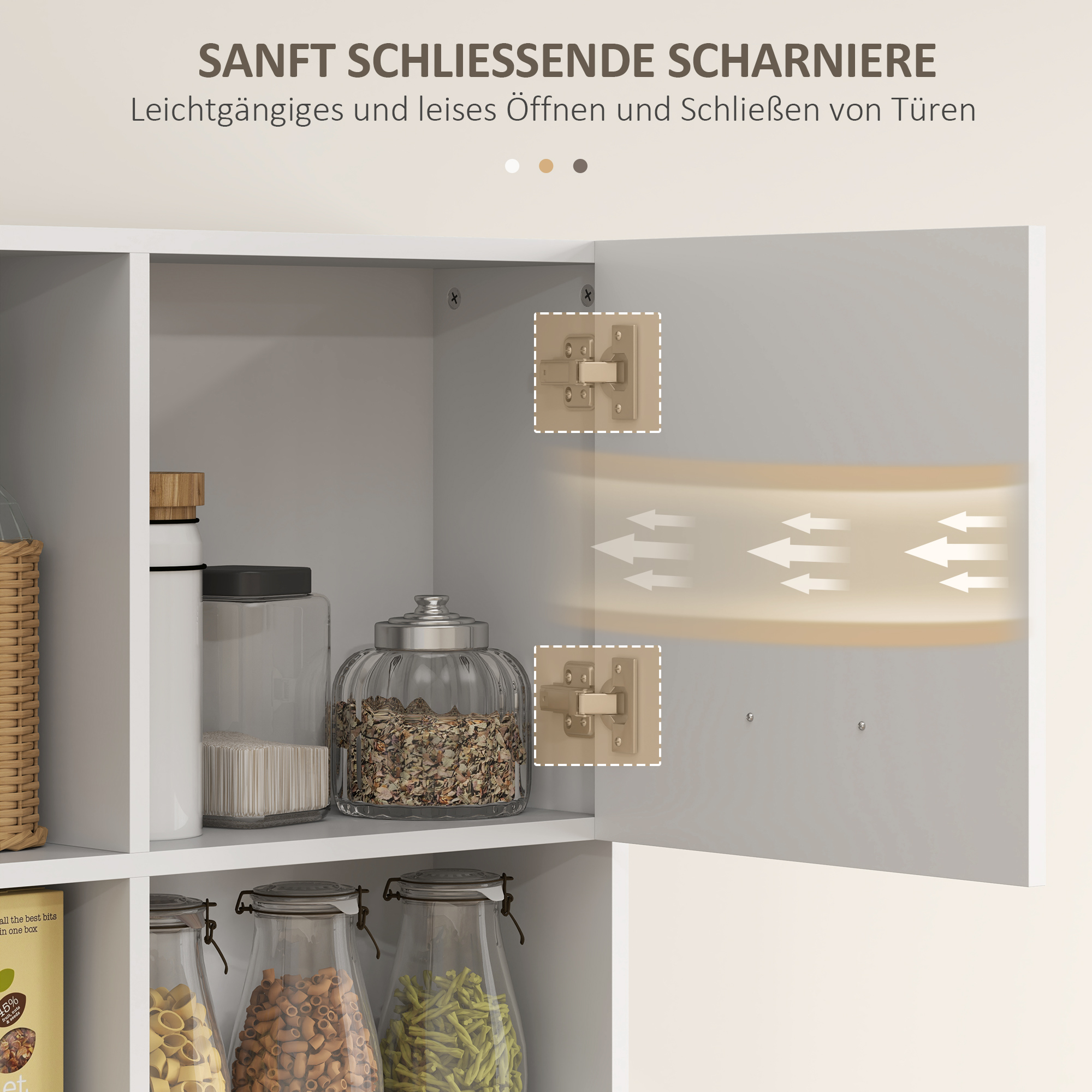 Küchenschrank, Buffet mit Schublade, Soft-Close Türen, 80 x 35 x 180 cm, Weiß