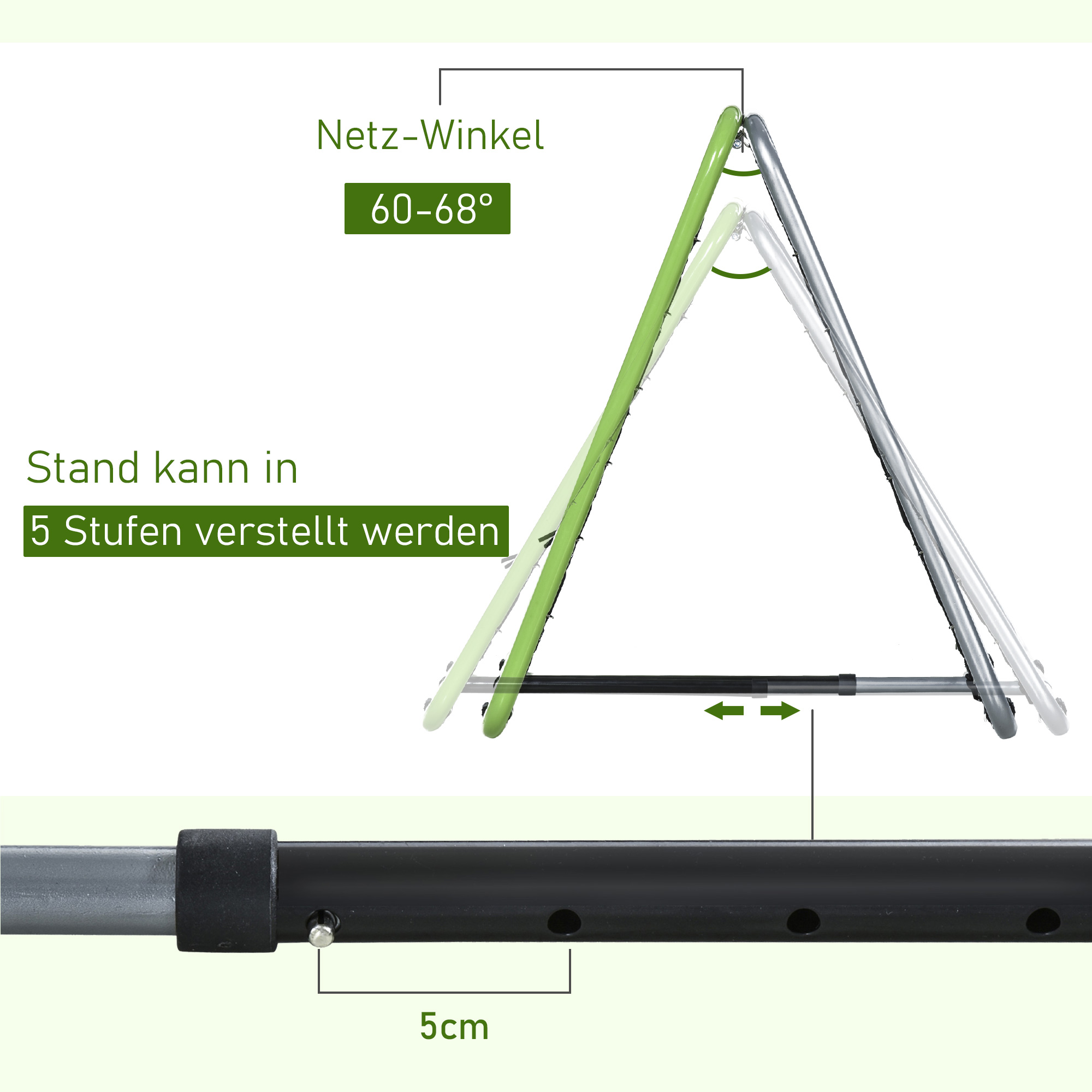 Fußball Rebounder Kickback Tor Rückprallwand Netz für Baseball Basketball beidseitiger Rückprall Verstellbar in 5 Stufen Metall Grün+Schwarz 75 x 75 x 64 cm
