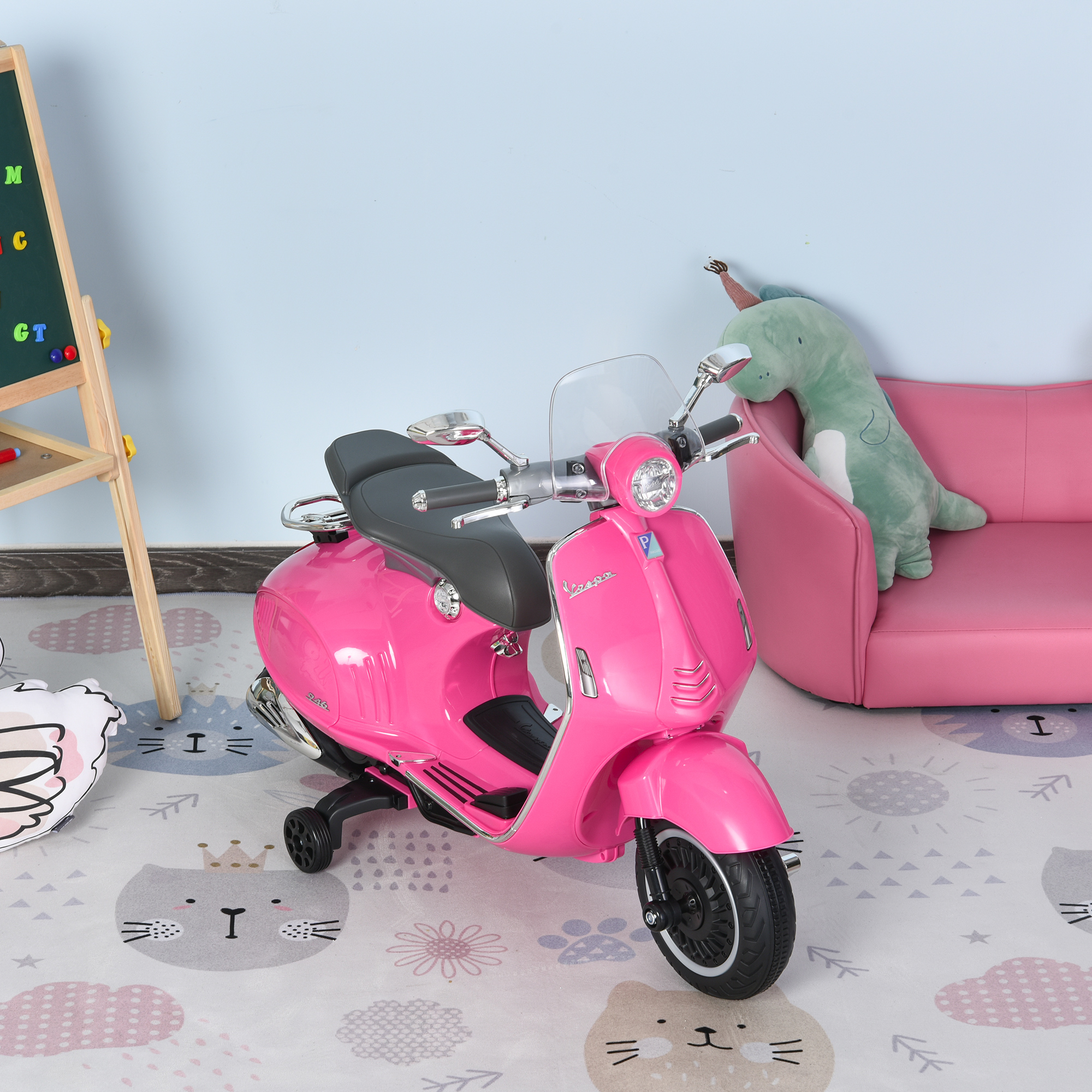 Elektro-Motorrad für Kinder mit MP3-Musik, Scheinwerfern, 3-6 Jahre, Kunstleder, Metall, 108 x 49 x 75 cm, Rosa