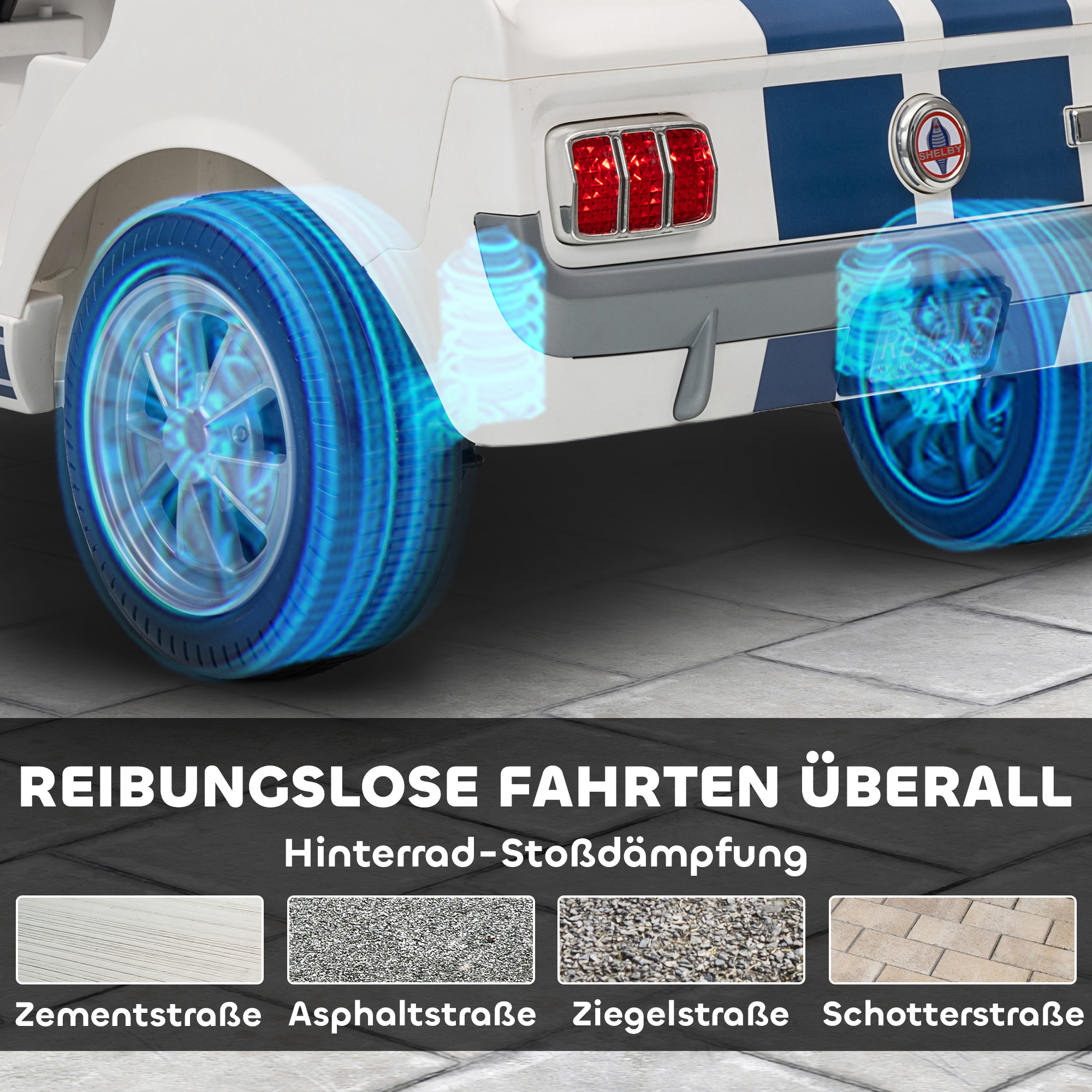 Kinder Elektroauto 12V Kinderauto mit 2,4 GHz Fernbedienung, 2 Motor Hupe, LED, Musik Weiß