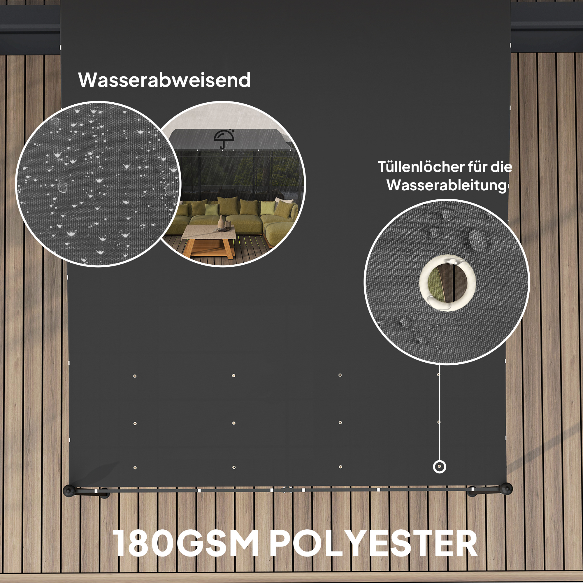 2,5 x 3 m Pergola, Wandmontierter Garten-Pavillon, wasserbeständig, Metallrahmen, Ablauflöcher, Schattendach, Dunkelgrau