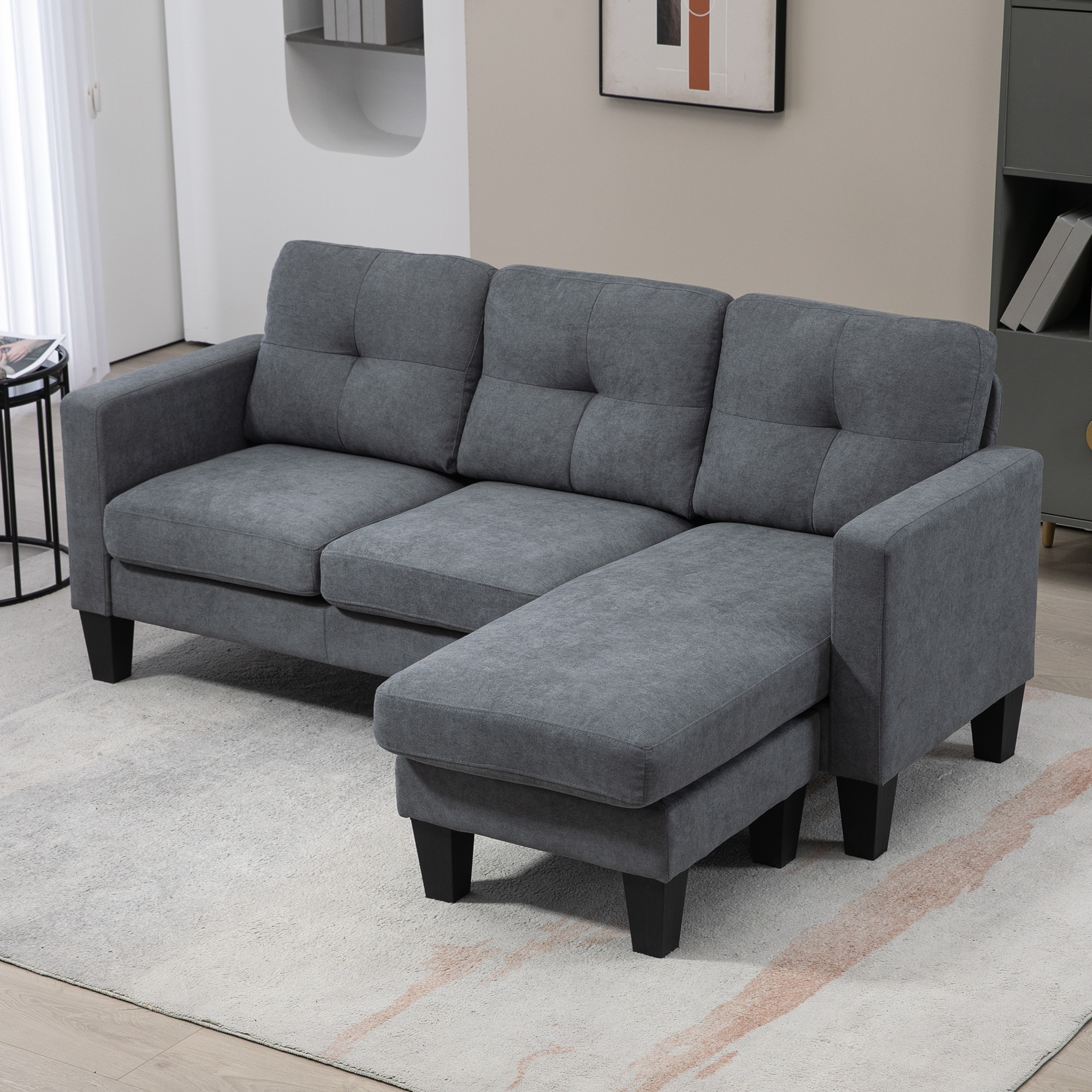 Ecksofa in L-Form, beidseitig anbringbare Chaiselongue, Polstersofa, Dunkelgrau