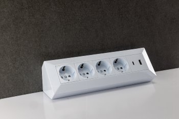 4-fach Steckdosenblock, USB-A+C, weiß, 250V~/ 16A, Aufbaumontage, USB 3,1A, PD