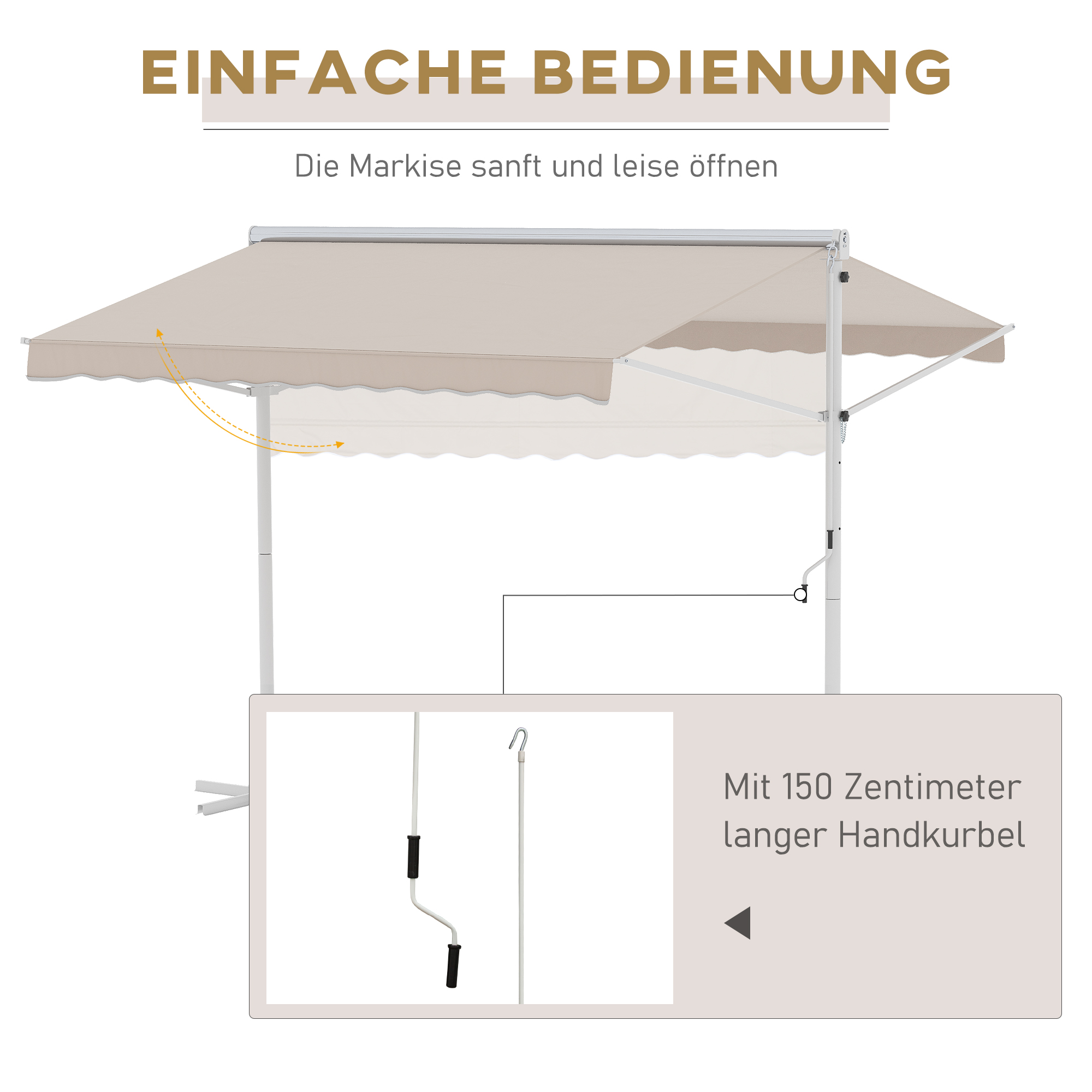 Standmarkise Gartenmarkise Markise mit Faltarm Kurbel Terrasse Creme 3x3m