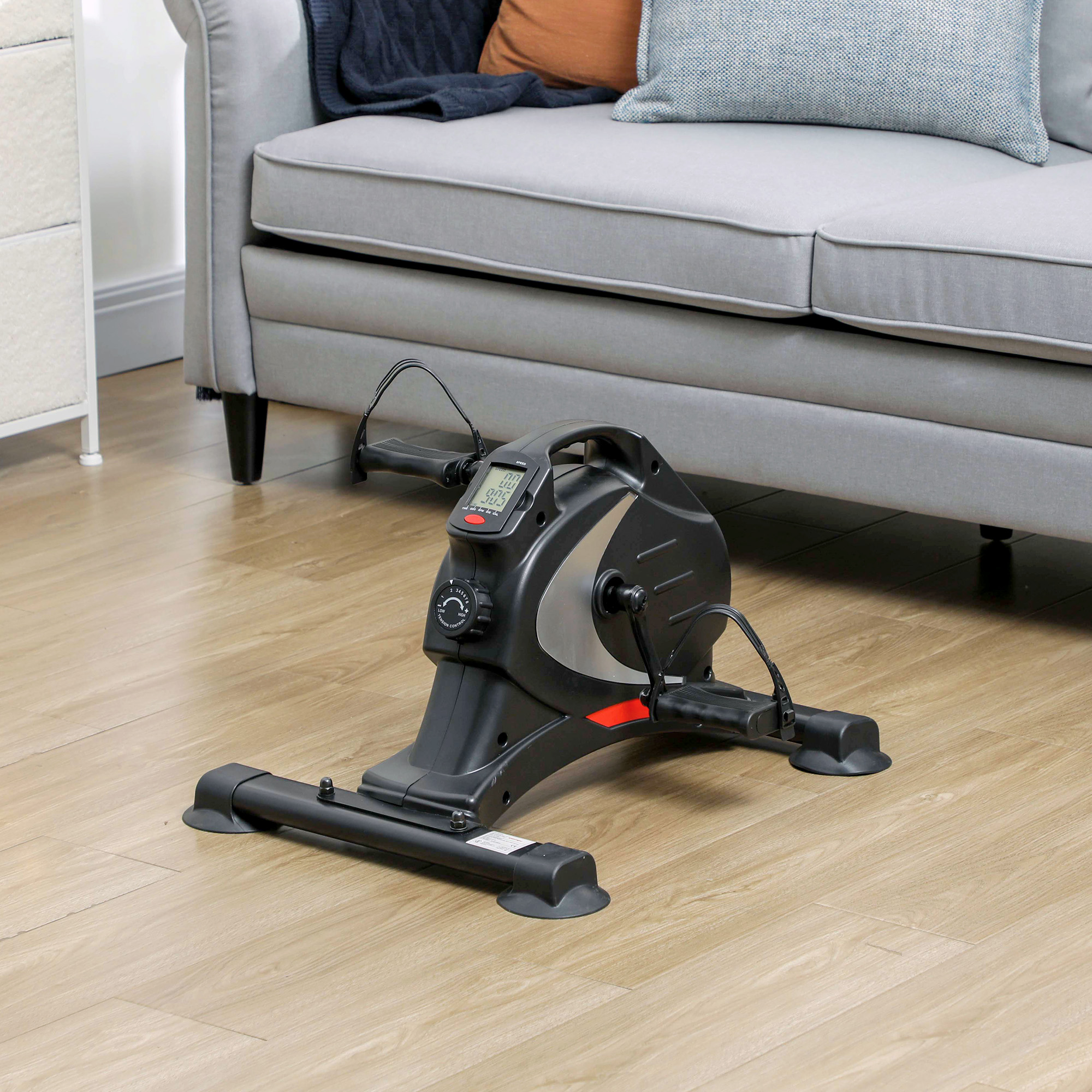 Mini-Trainingsrad, Fußpedaltrainer, Trainingsgerät mit 8 Widerstandsstufen, LCD-Display, Metall, Kunststoff, Schwarz