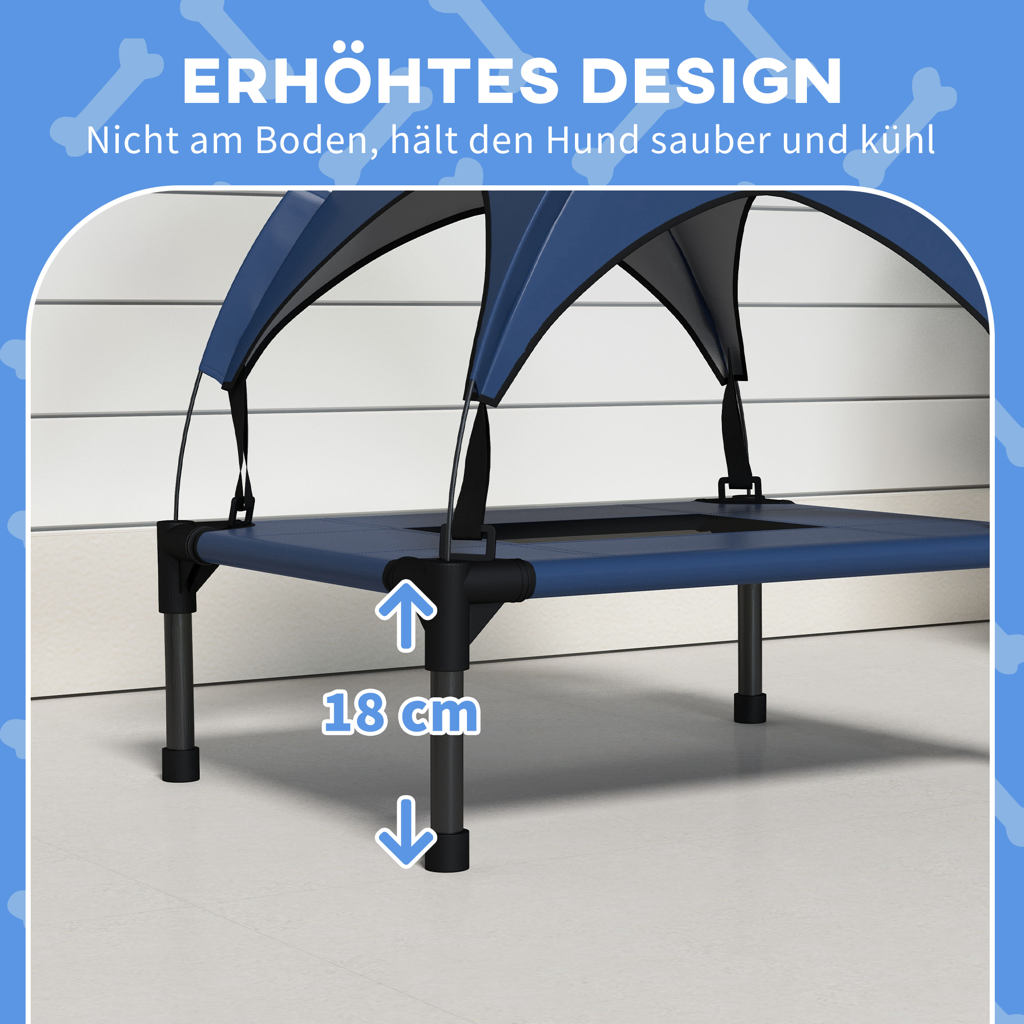 Hundebett mit Dach, Outdoor, tragbar, wasserabweisend, bis 30 kg, 61 x 46 x 63 cm, Dunkelblau