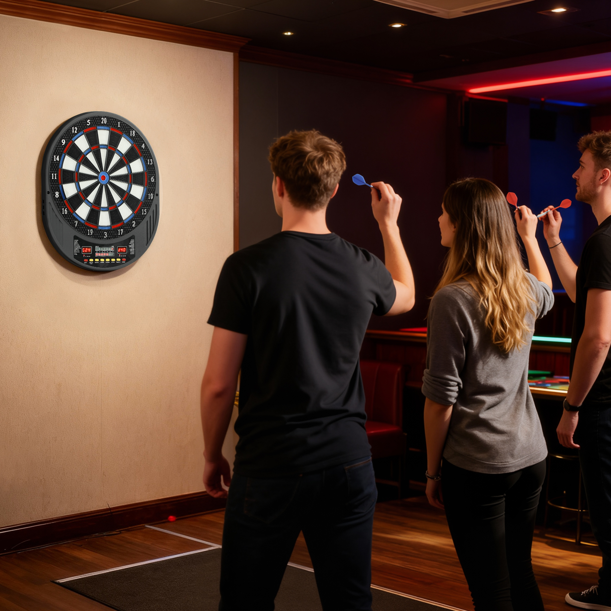 Elektronisches Dartboard für 1-8 Spieler, LCD-Display, 6 Dartsets, Bunt