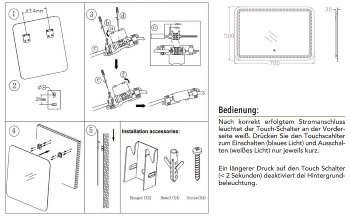 LED Spiegel "Espelho Q70" 70x50cm, 230V, 23W, 1750lm, 4000K, Touchschalter