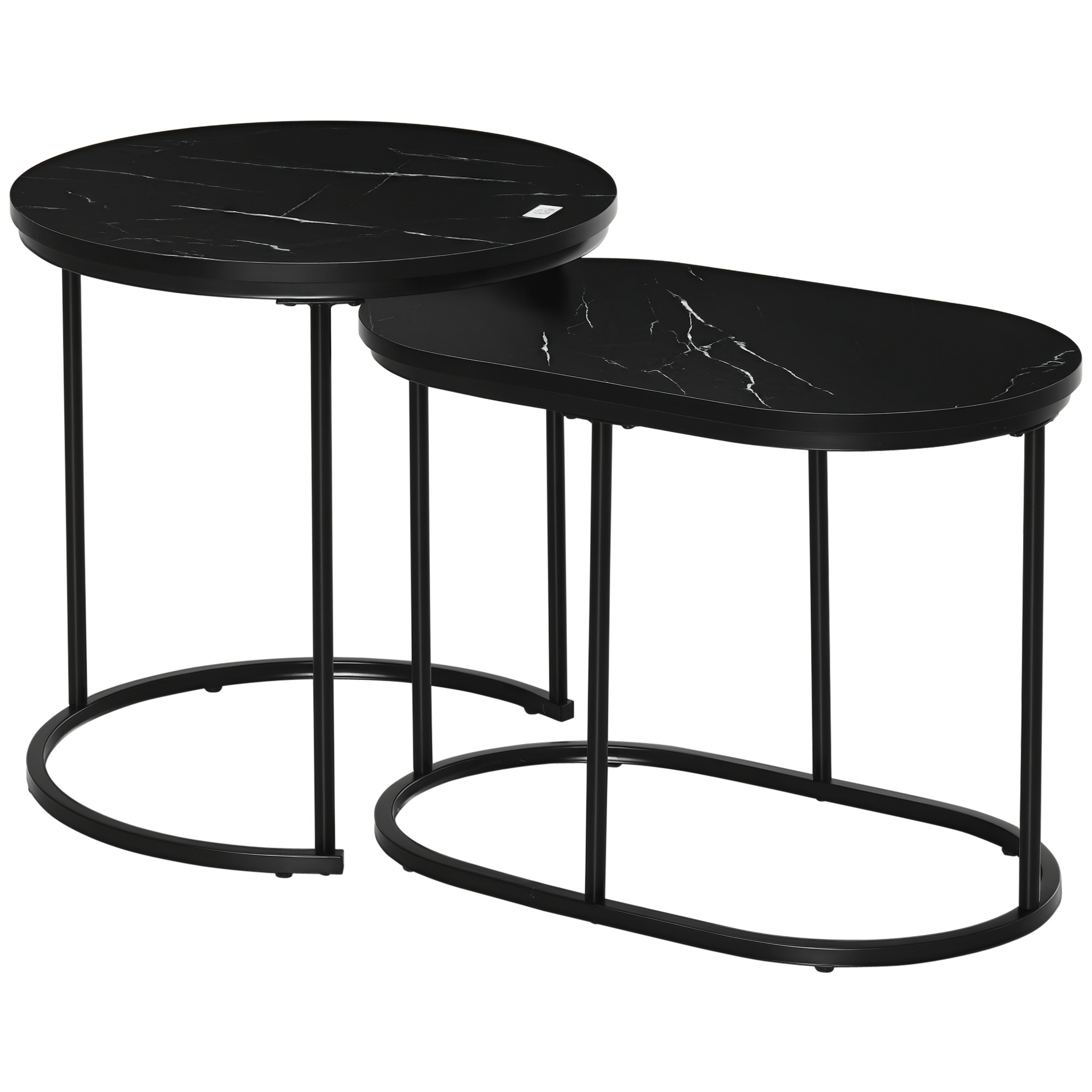 2er-Set Couchtisch, Ovaler und runder Kaffeetisch, stapelbar, Marmoroptik, MDF, Metall, Ø50 x 50,5H cm, Schwarz 2er-Set Couchtisch, Ovaler und runder Kaffeetisch, stapelbar, Marmoroptik, MDF, Metall, Ø50 x 50,5H cm, Schwarz