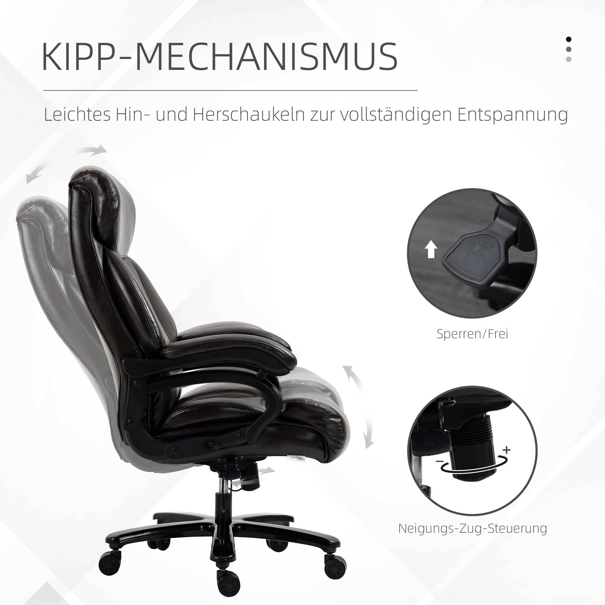 Bürostuhl Chefsessel Gaming Stuhl Drehstuhl Wippfunktion Dicke Polsterung 180 kg Belastbarkeit ergonomisches Design höhenverstellbar Kunstleder Braun 72x83x114-122 cm