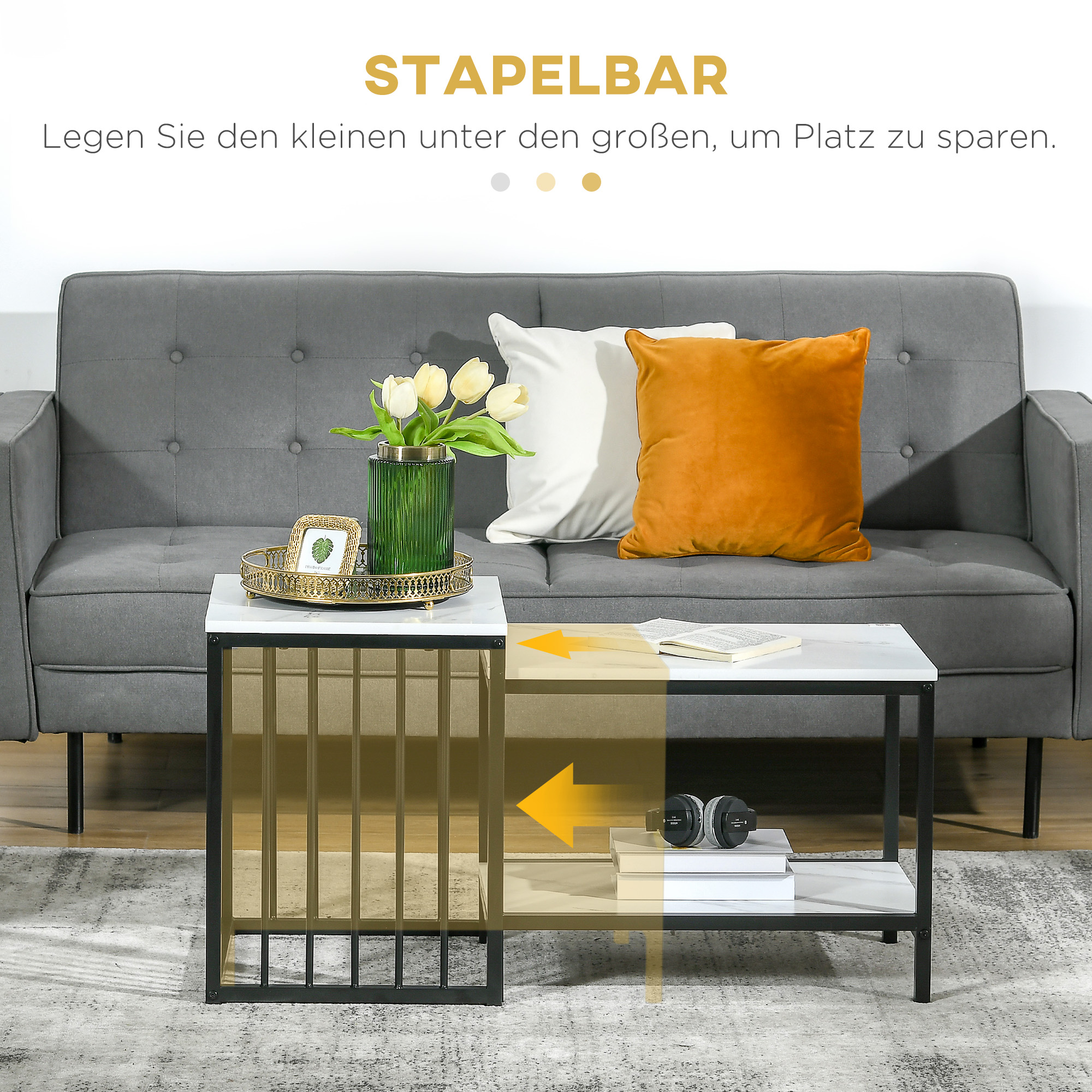 Satztisch-Set, pflegeleichte Oberflächen, Stahlgestell, Weiß/Schwarz