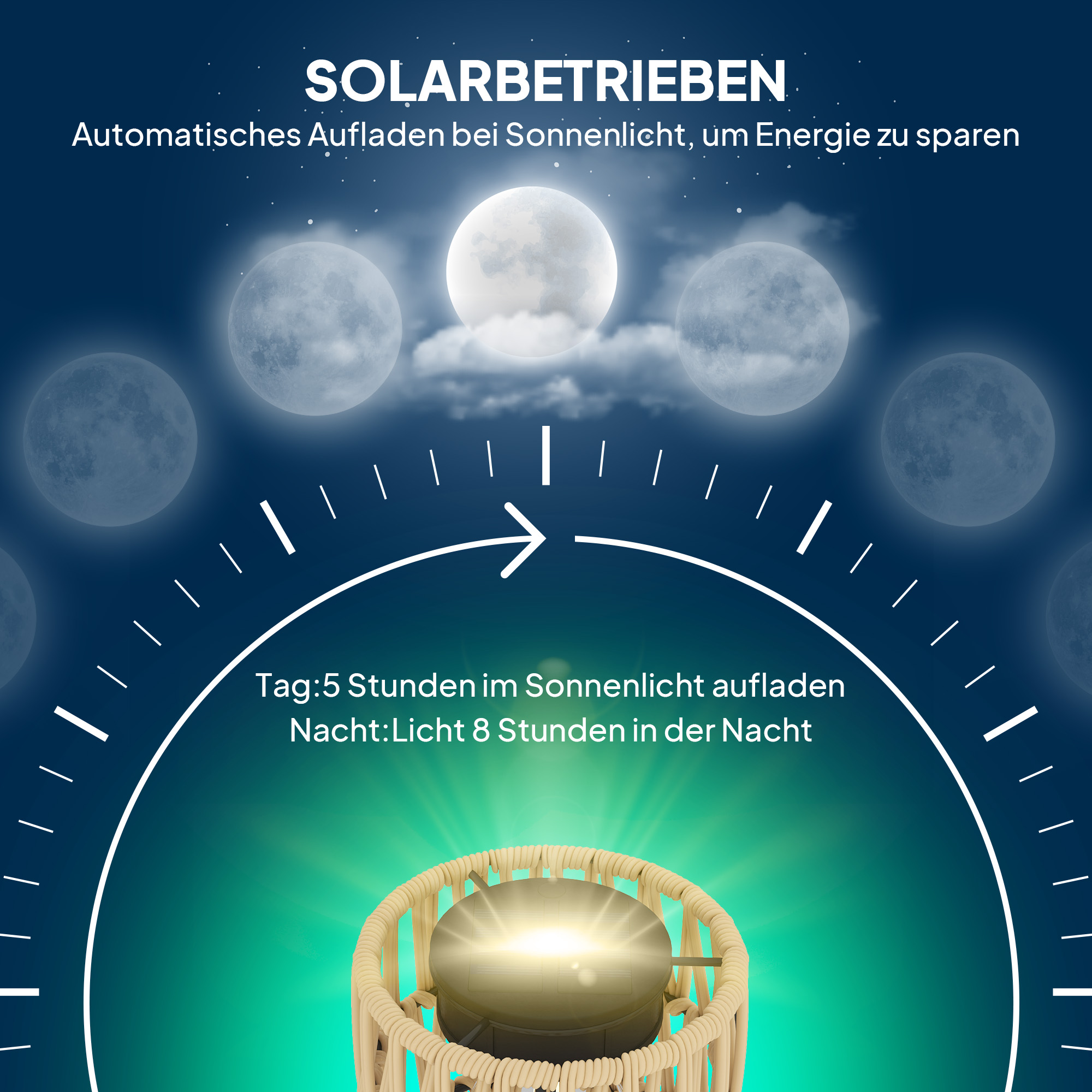 Solar Stehlampe Rattan Solarlampen mit Lichtsensor 3 Lichten Automatisch im Boho-Stil IP44 Spritzwassergeschützt