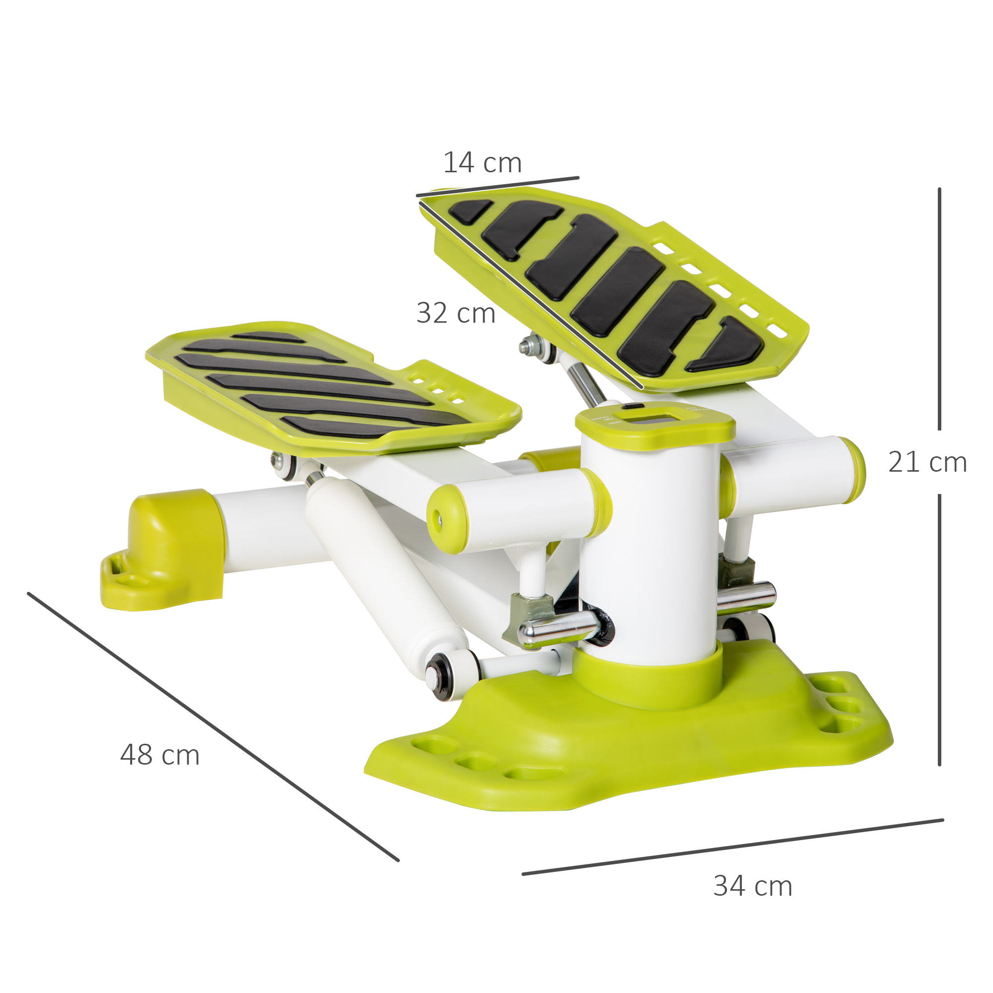 Mini-Stepper, tragbar, rutschfest, Hydraulikzylinder, LCD-Display, Metall/ABS, 48x34x21 cm, Weiß/Gelb