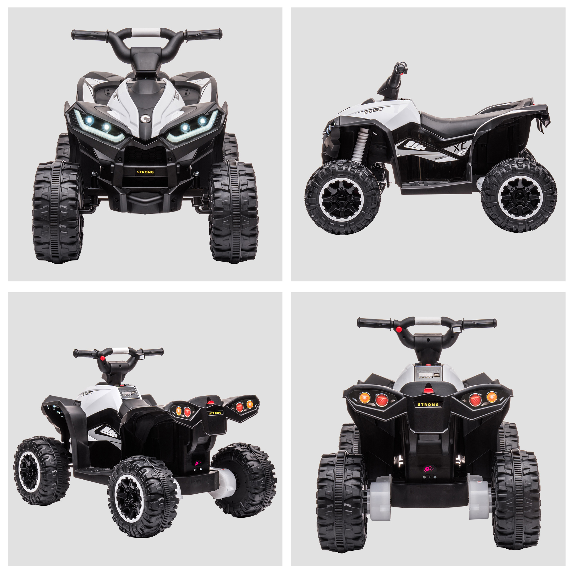 Kinderquad, 6 km/h, Sound- und Lichteffekte, : 83 cm x 53 cm x 55,5 cm, Schwarz + Weiß