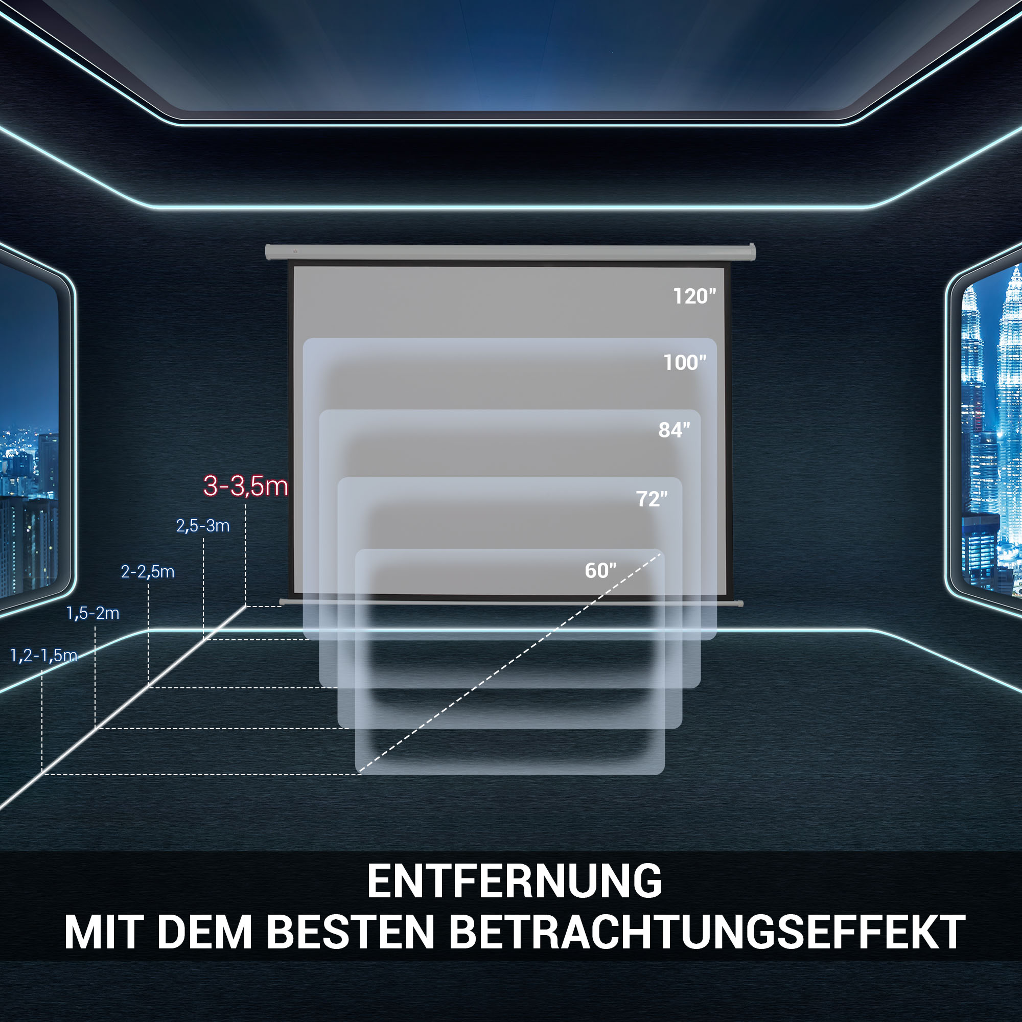 Beamer Leinwand 244 x 183 cm 120 Zoll 4:3/ 16:9 Projektionsleinwand Manuell für Heimkino