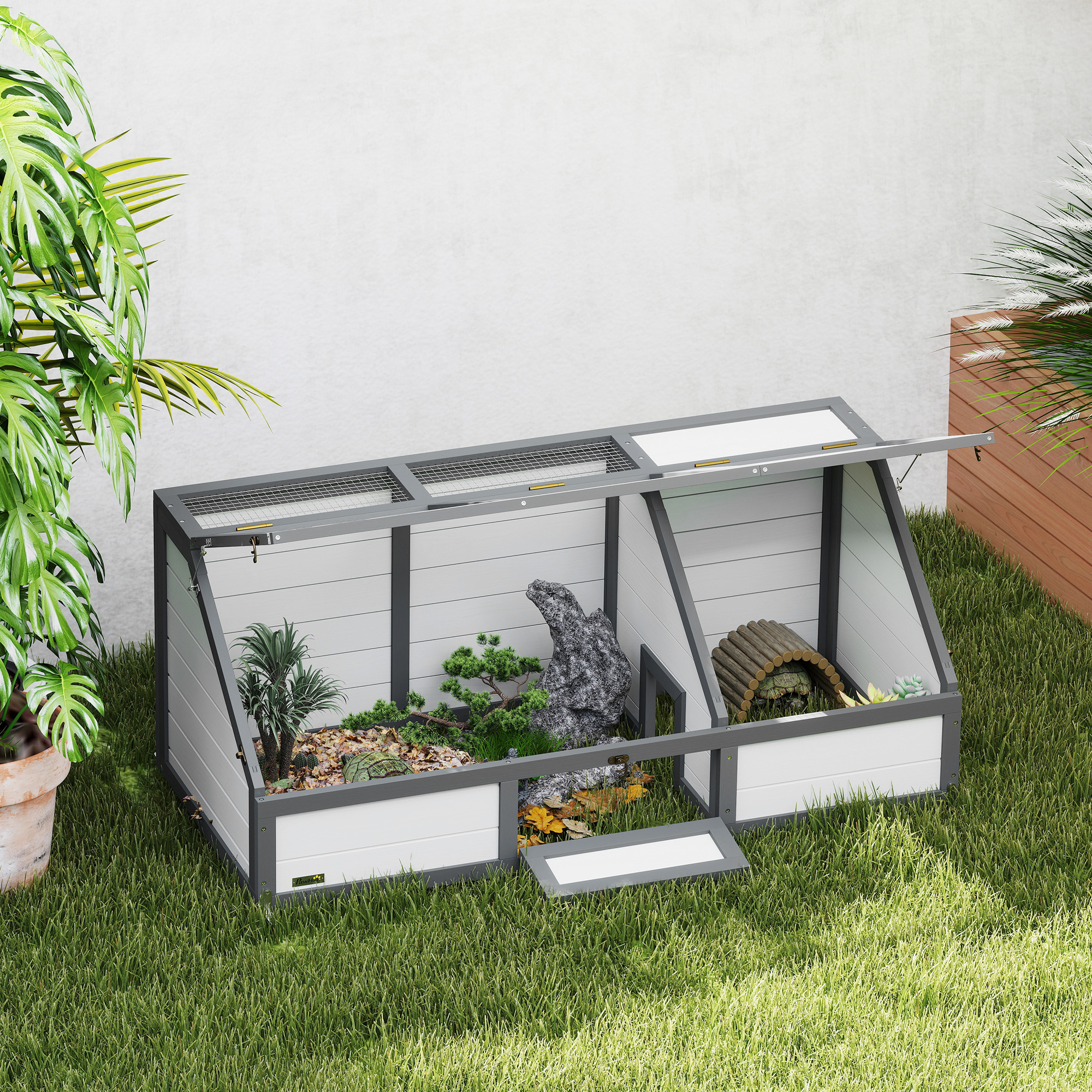 Schildkrötenbox, Outdoor Schildkrötengehege, bodenloses Design, leicht zu öffnen, Schildkrötenhaus, Weiß