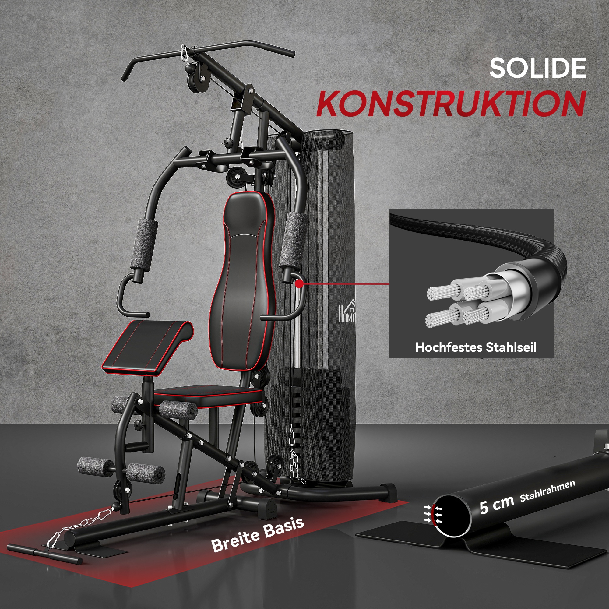 Heimtrainer, Trainingsstation, Hantelbank, Brustpresse, Stahl, 170x104x205 cm, Schwarz