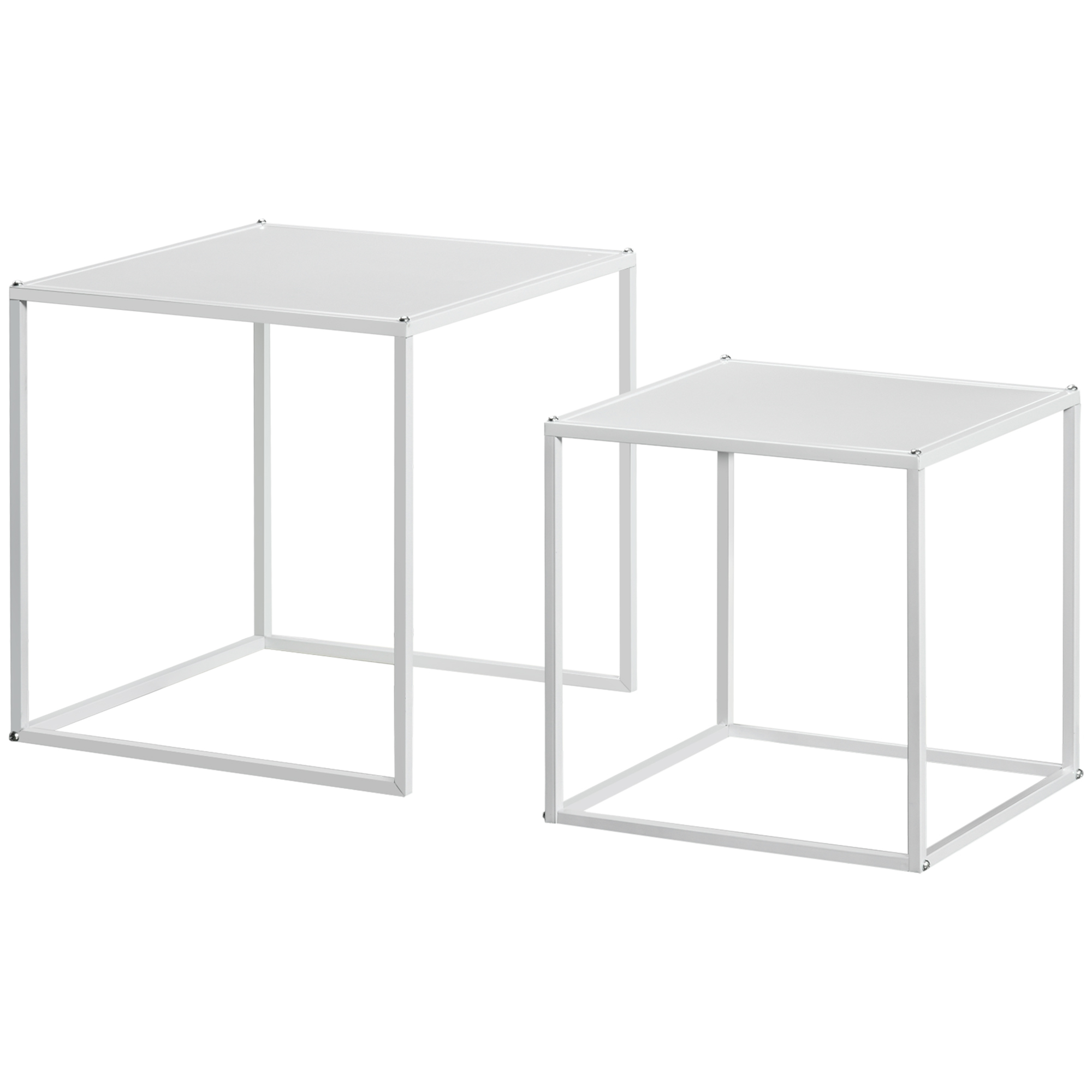 Beistelltisch-Set, moderne Satztische, platzsparend, stabiler Stahlrahmen, Weiß Beistelltisch-Set, moderne Satztische, platzsparend, stabiler Stahlrahmen, Weiß