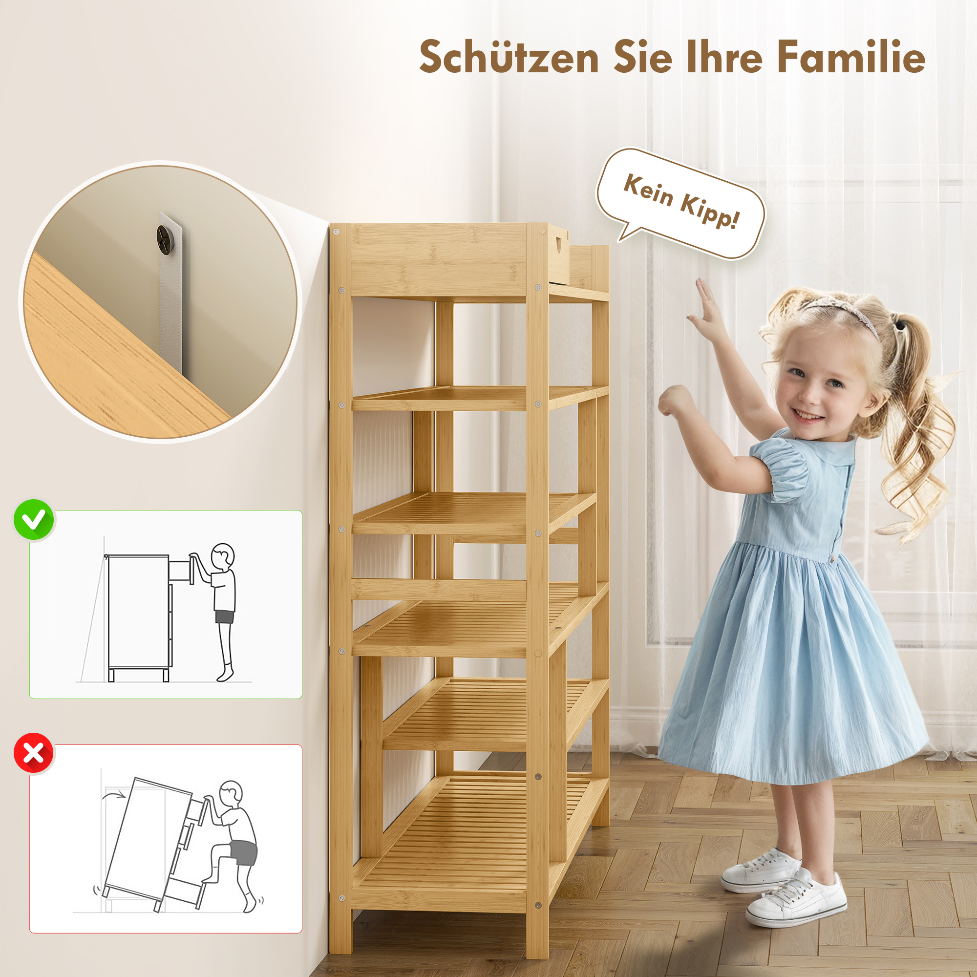 Schuhregal, Schuhständer mit 6 Ebenen, Schublade aus Bambus, für max, 18 Paar Schuhe, Schuhablage für Eingang, Schlafzimmer, 101 x 30 x 100 cm, Natur