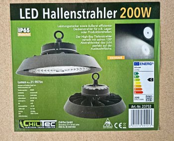 LED-Hallenstrahler 200W, 120°, IP65, 31907 Lumen, 4075K, 230V / 50Hz