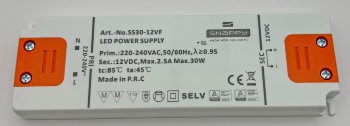 LED-Trafo "CT-SL30" SlimLine 0,5-30W, Ein 198-264V, Aus 12V= Konstantspannung