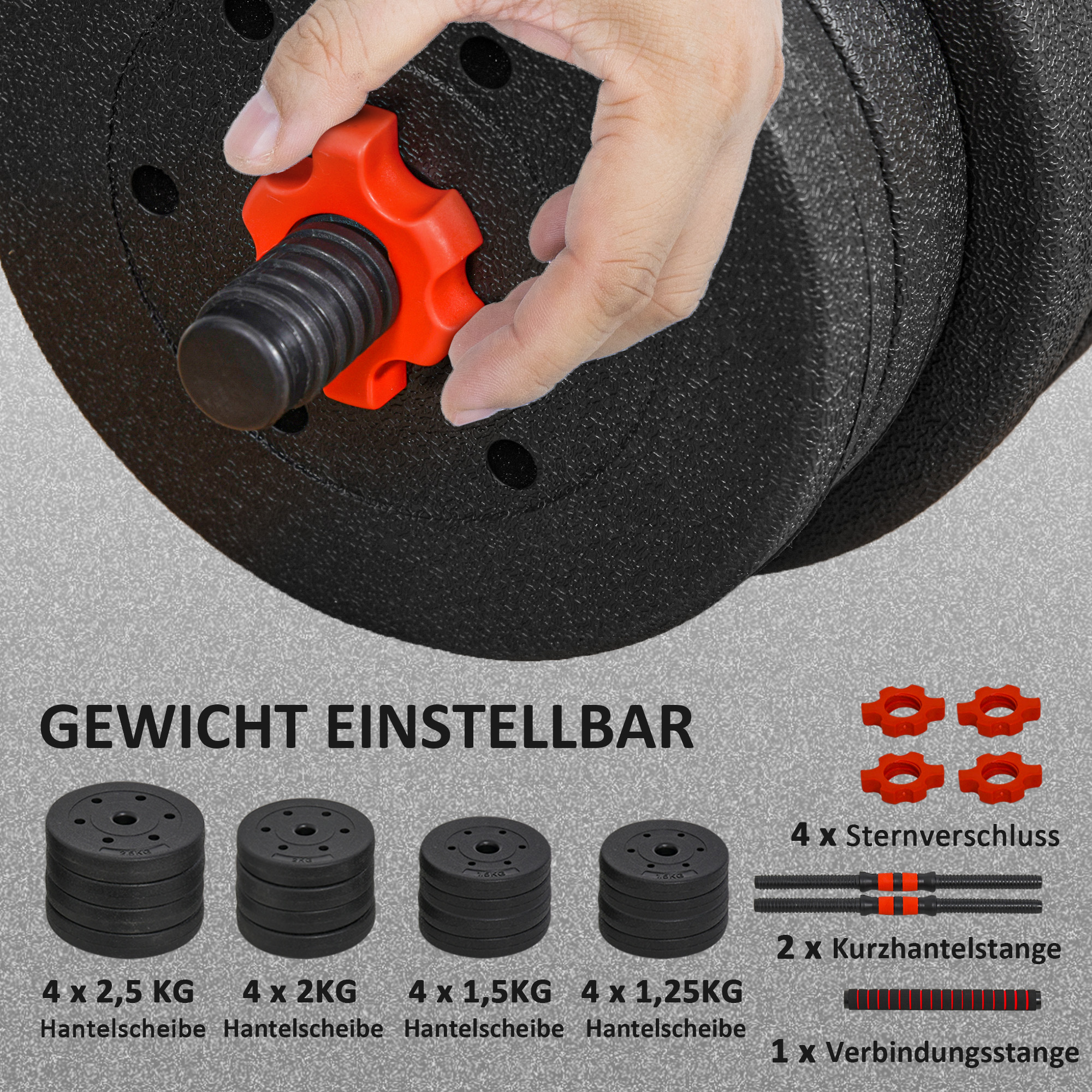 2 in 1 Hanteln Set 30 kg verstellbare Kurzhantel & Langhantel professionell Dumbbell Krafttraining Schwarz