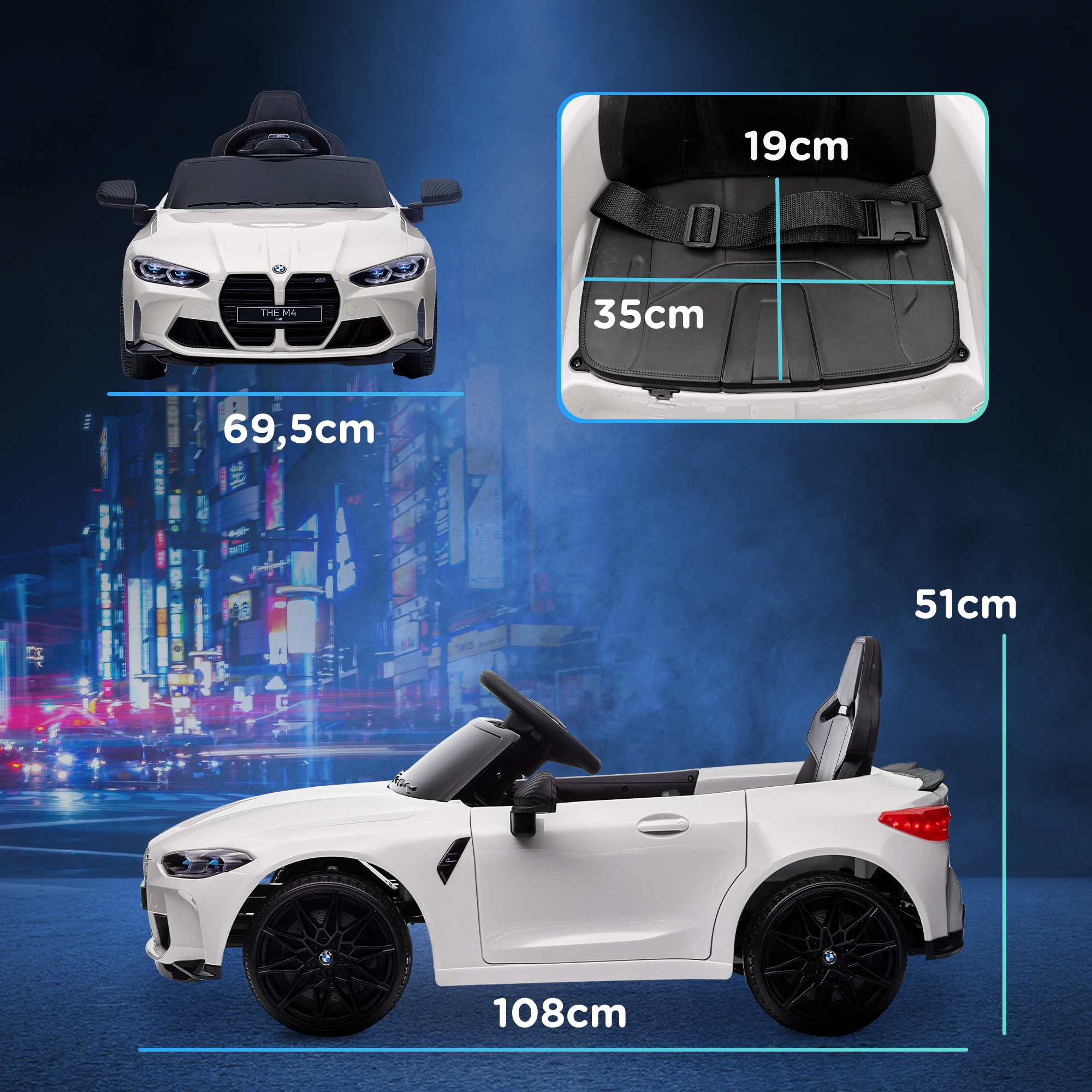 Elektro Kinderauto BMW M4, Sound & Licht, 3-5 km/h, inkl, Fernsteuerung, für 3-5 Jahre, Weiß