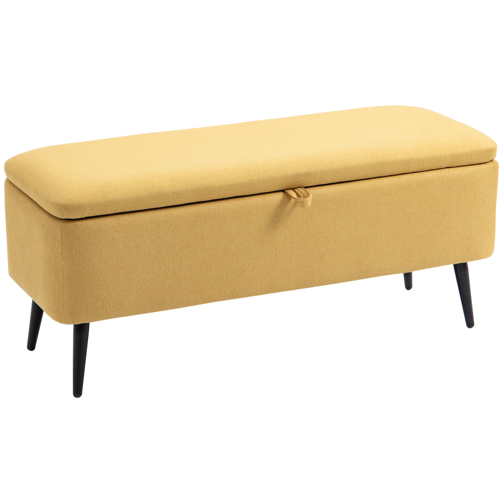 Sitzbank, Sitztruhe, Polsterbank, Leinenoptik, bis 150kg, 101x38,5x44,5 cm, Gelb Sitzbank, Sitztruhe, Polsterbank, Leinenoptik, bis 150kg, 101x38,5x44,5 cm, Gelb