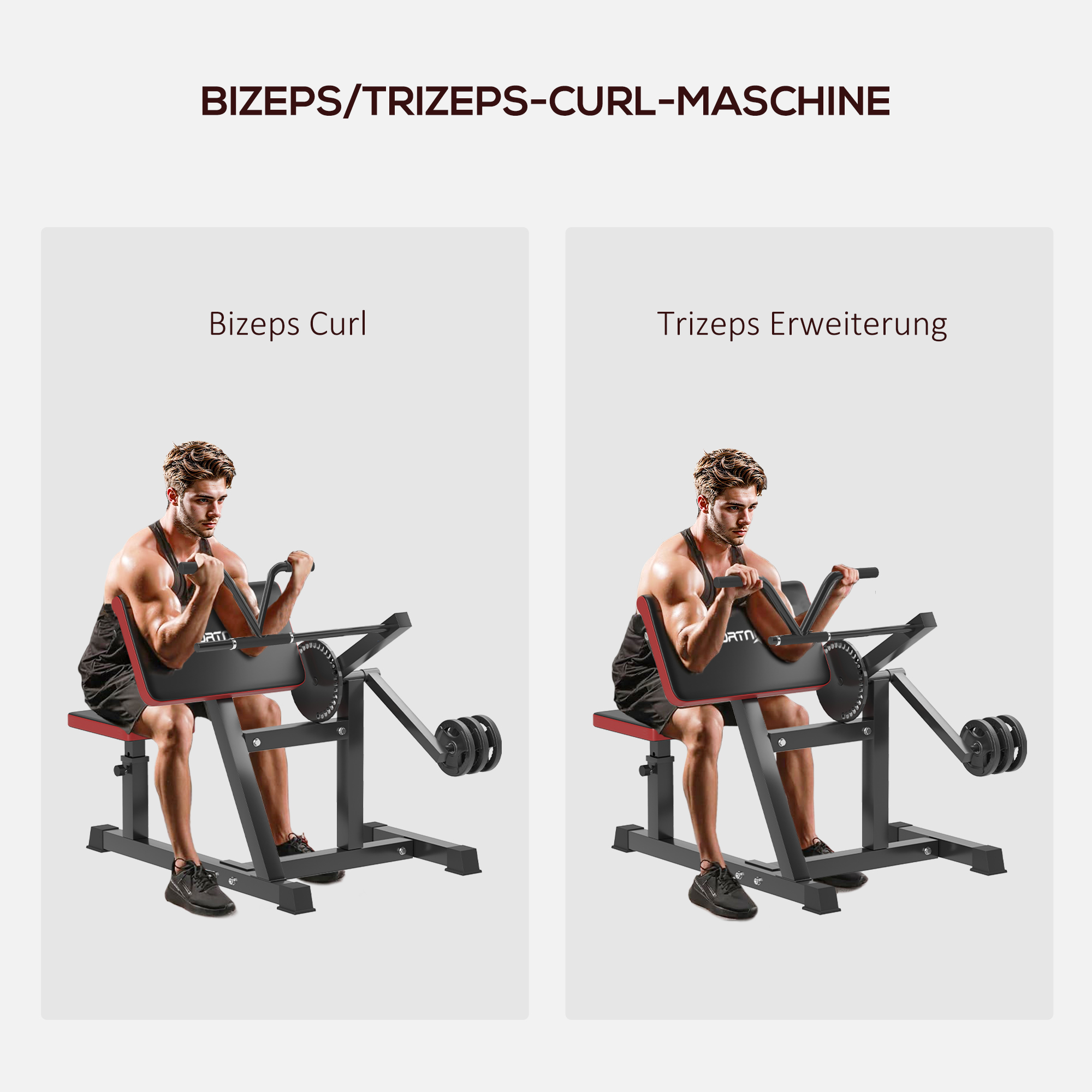 Curlbank & Trizeps-Extension, 5 Sitzverstellungen, 25 Winkel, Stahl & Kunstleder, Schwarz