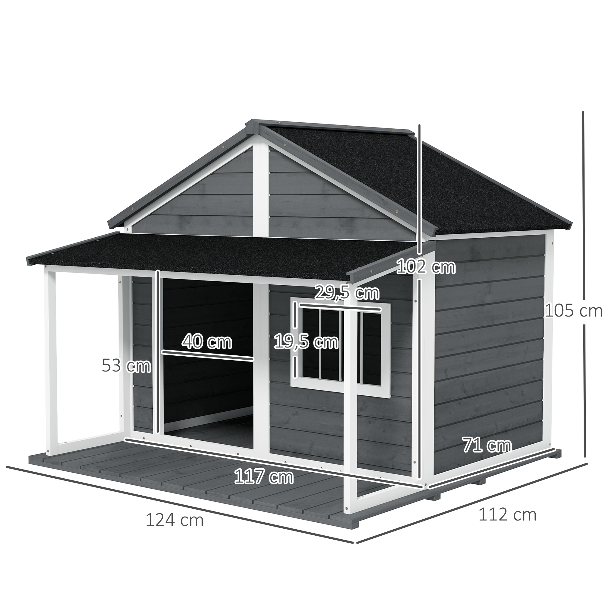 Hundehütte Outdoor-Hundehütte, inkl, Veranda, wetterbeständig, 124 cm x 112 cm x 105 cm, Grau + Weiß