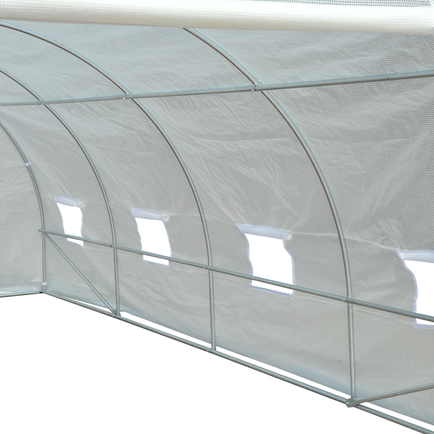 Gewächshaus 595x300x200cm Foliengewächshaus Tomatenhaus mit Tür, Fenster, Folientunnel aus verzinktem Stahl, Pflanztunnel, Treibhaus inkl, Erdanker Seilen, Gartentunnel, Weiß
