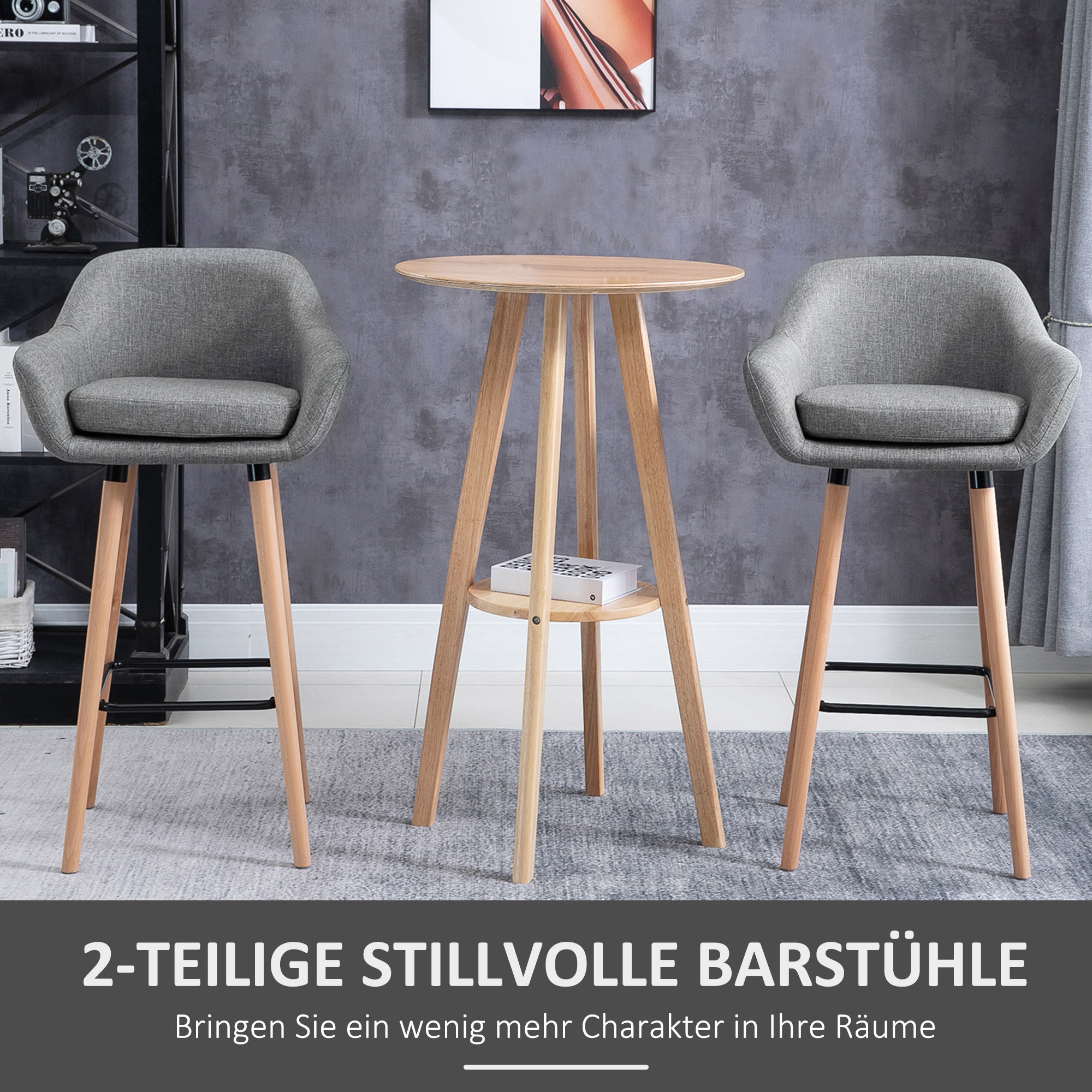 2er-Set Barhocker, inkl, Fußstütze, Massivholz, 55 cm x 48c m x 100 cm,  Grau