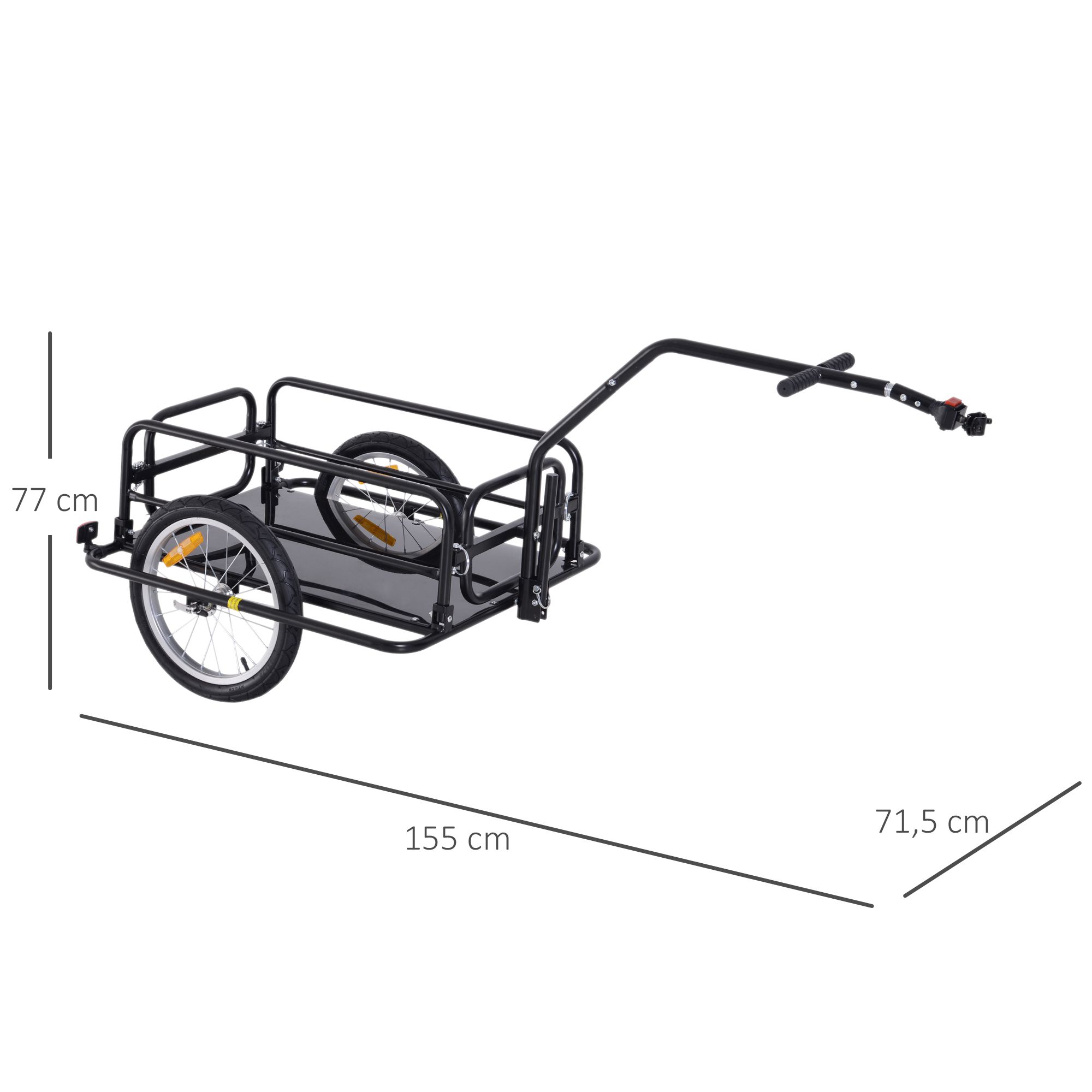 Fahrradanhänger Klappbar Lastenanhänger mit Kupplung, Kuppler & Reflektoren Transportwagen bis 40 kg belastbar, Transportanhänger Anhänger für Camping, Einkaufen, Umzug 155 x 71,5 x 77 cm
