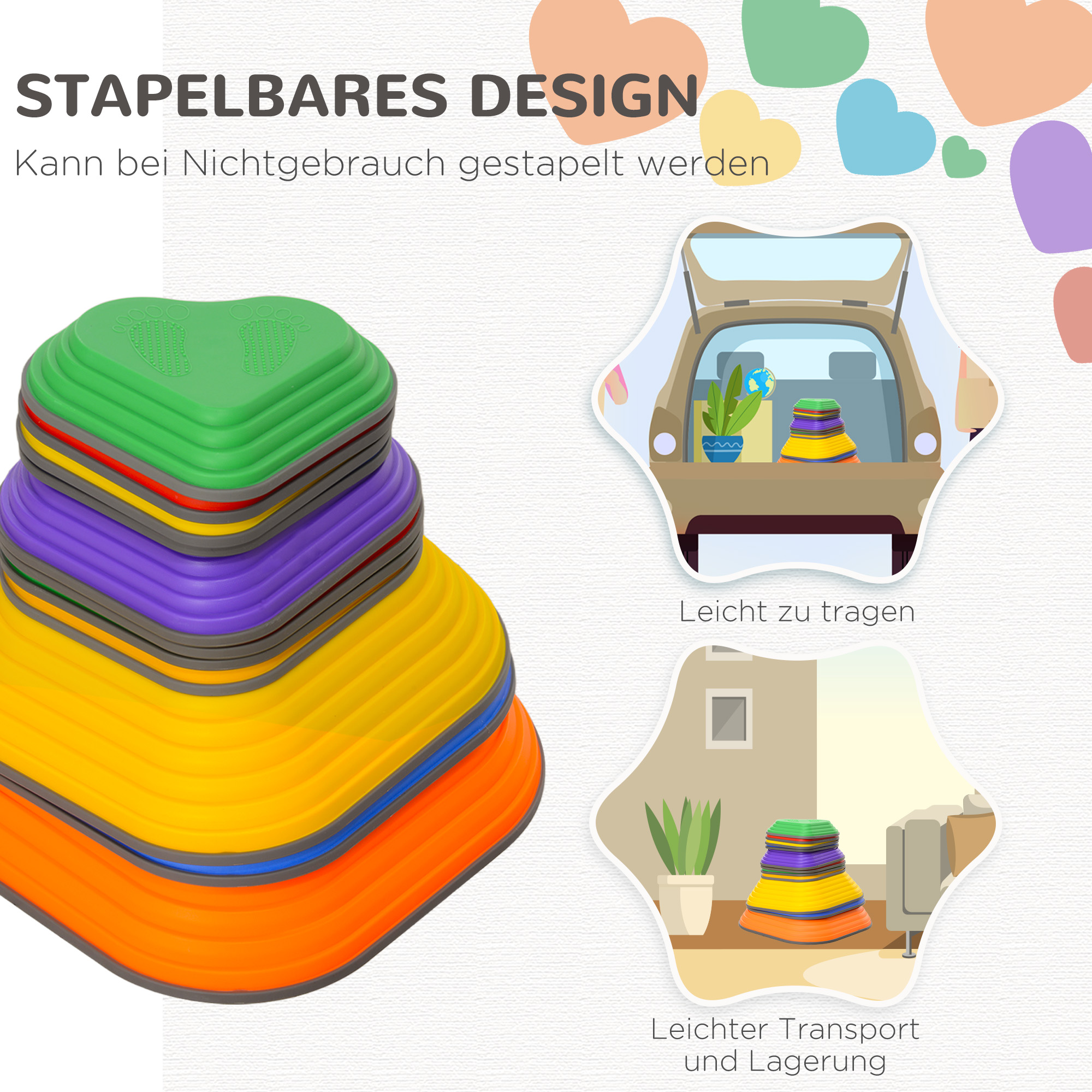 Balance-Trittsteine, 11er-Set, stapelbar & leicht, rutschfest, für Innen/Außen