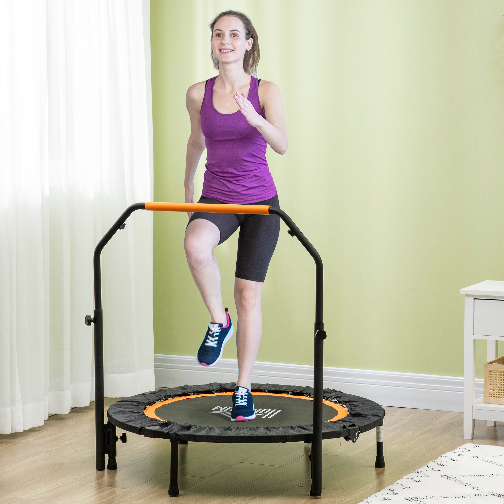 Fitnesstrampolin, klappbar, verstellbarer Haltegriff, Ø102 x 123H cm, bis 100 kg, Schwarz