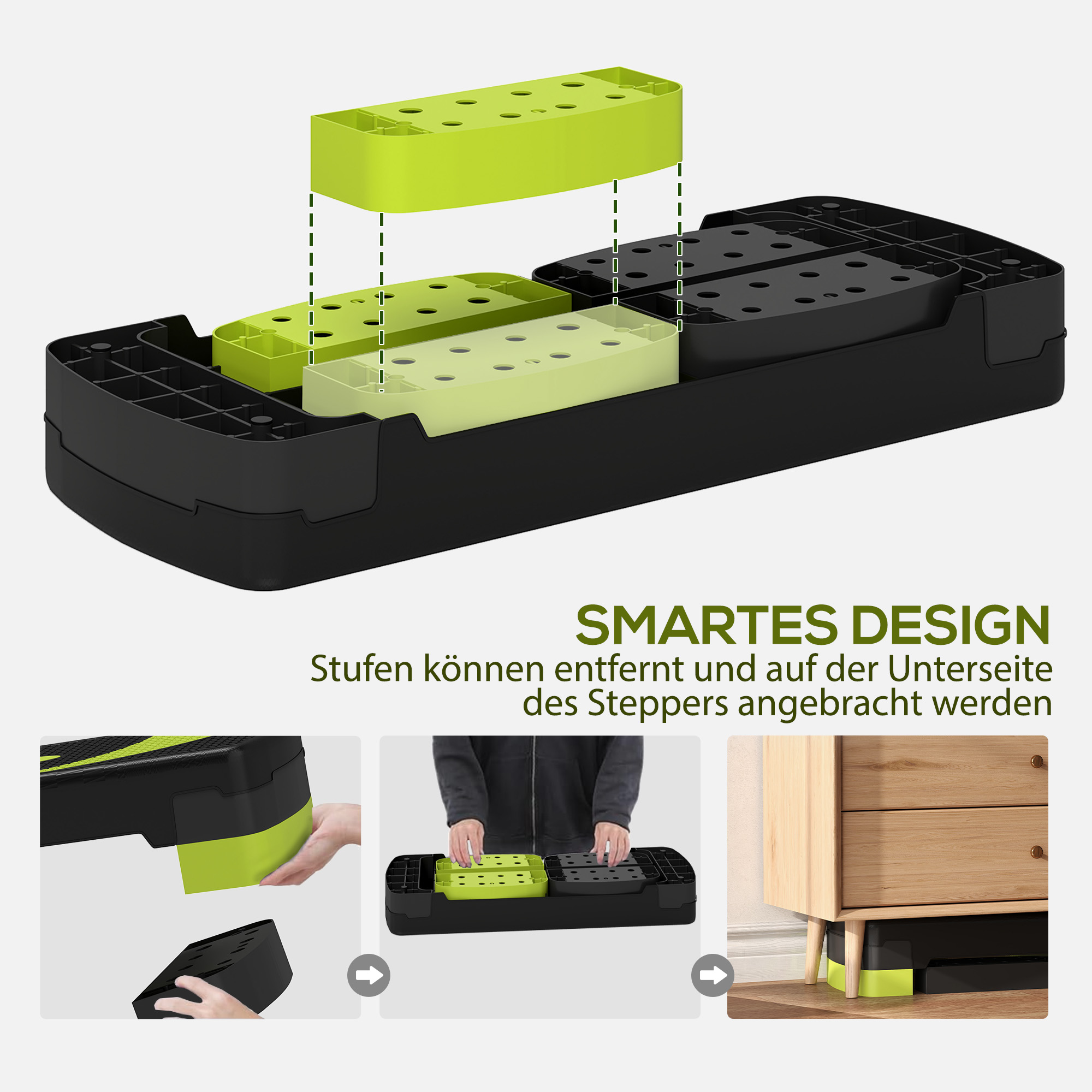 Aerobic-Stepper, höhenverstellbar, für Indoor und Outdoor, Belastbarkeit bis 150 kg, 80 x 31 x 10-20 cm, Grün