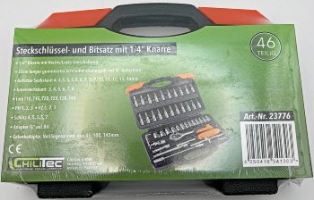 Steckschlüssel- und Bitsatz, 46 teilig, 1/4 Zoll Knarre, Chrom Vanadium