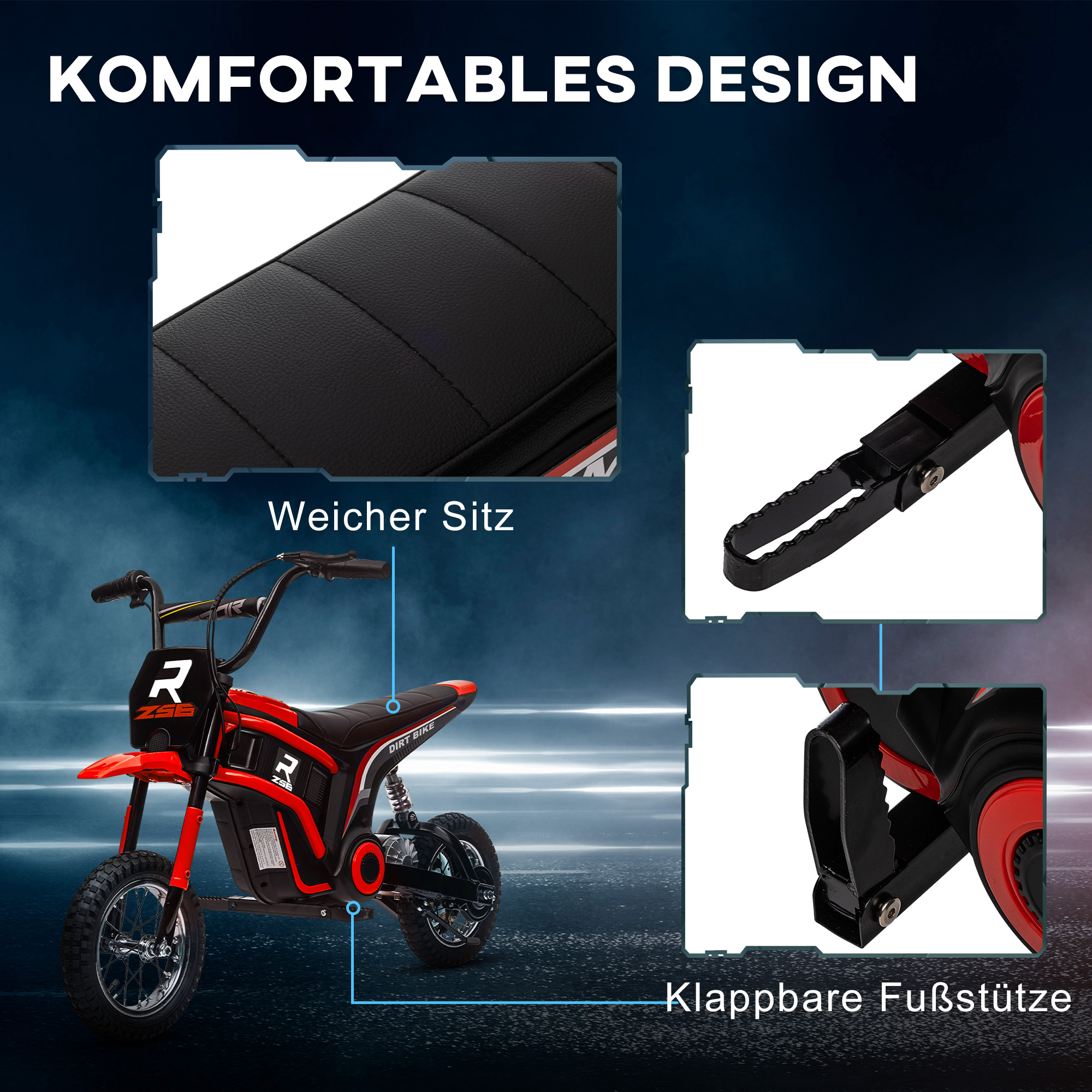 Elektro-Motorrad für Kinder, 24V Kindermotorrad mit Hupe, Leuchte, mit Drehgriff-Gashebel, 8-16 km/h, 8-12 Jahre, Rot