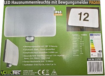 LED Wandleuchte "PADAR" mit PIR-Sensor, IP65, 20W, mit Hausnummer & Buchstaben