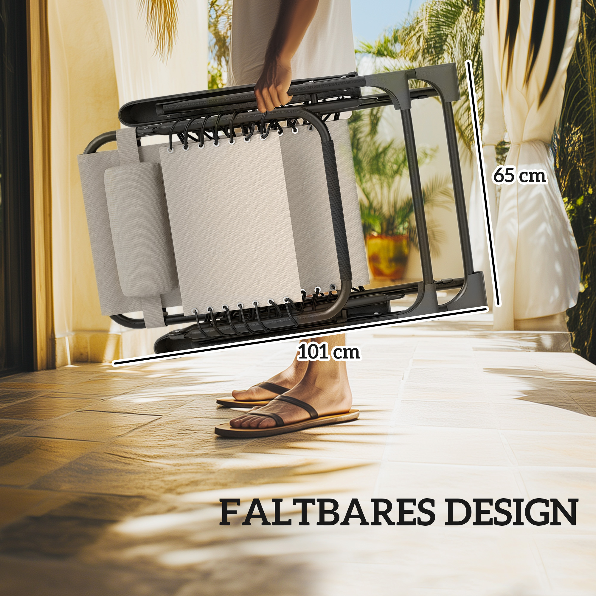 Gartenliege Set 3-TLG. Sonnenliege mit Teetisch 2 Liegestühle Kissen, Outdoor Liege 90x56x110 cm Beige