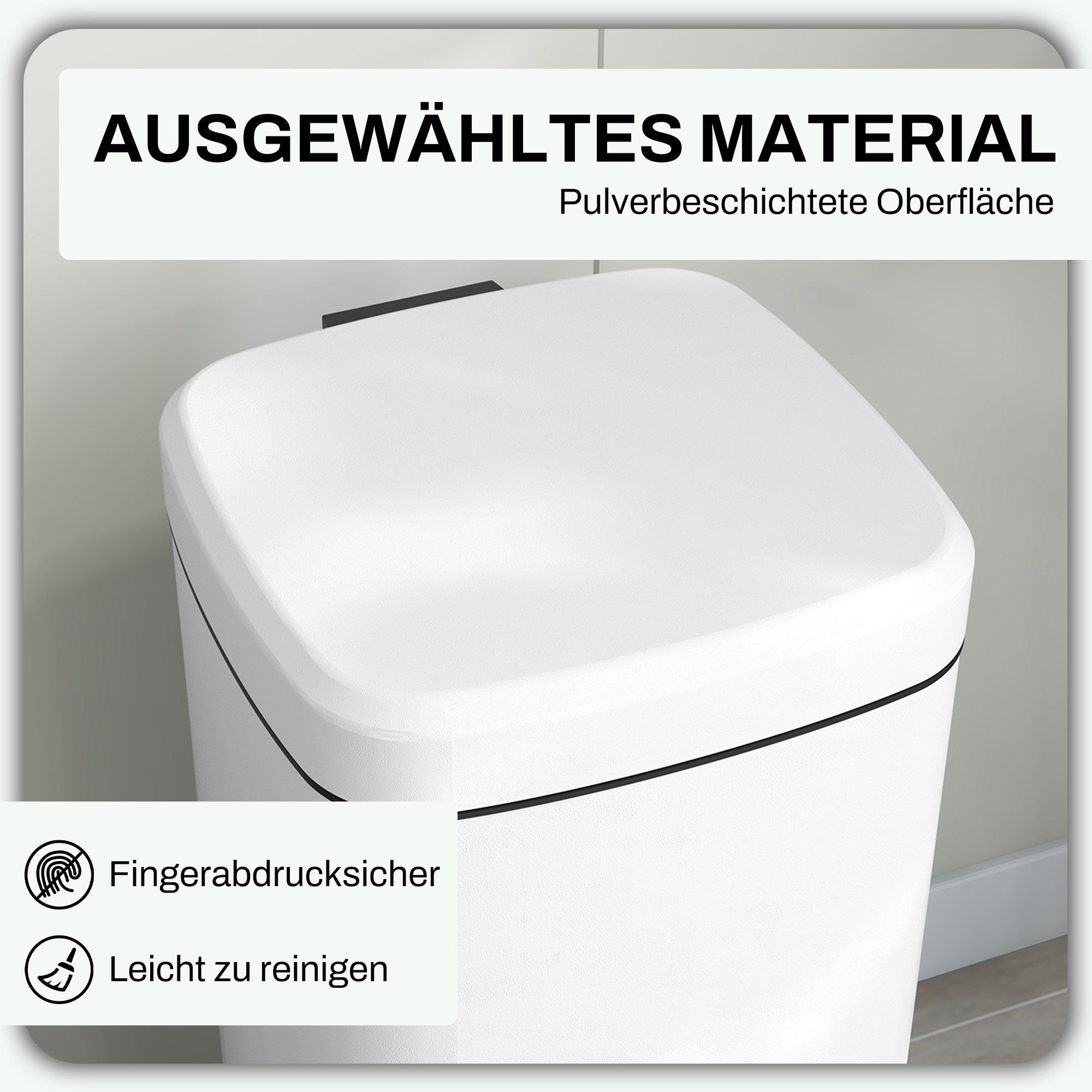 Mülleimer 30L, Soft-Close-Deckel, Fingerabdrucksicher, Fußpedal, Metall/Kunststoff, 28x35x63,5 cm, Weiß