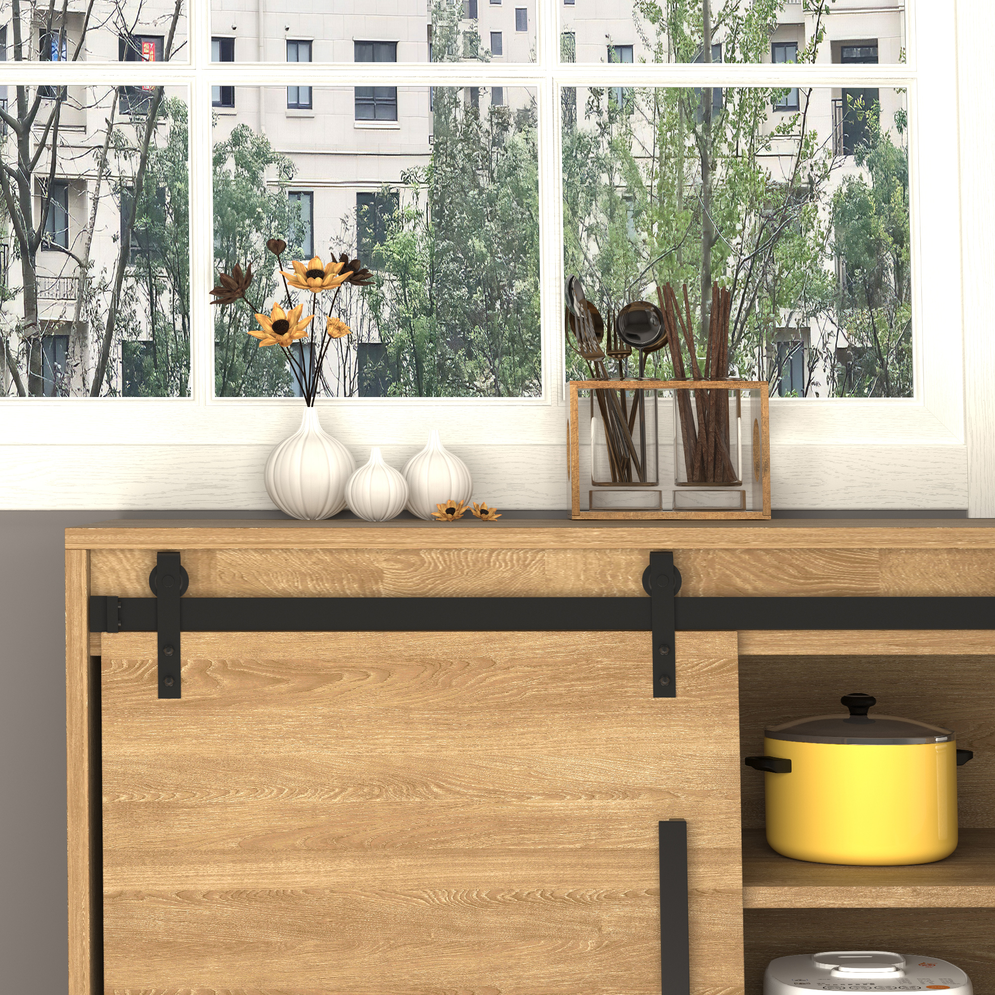 200 cm Schiebetür Komplettset Schiebetürbeschlag mit Bodenführung, Schiebetür Laufschiene, Laufrollen Schiebetürsystem für Einzelholzschiebetür