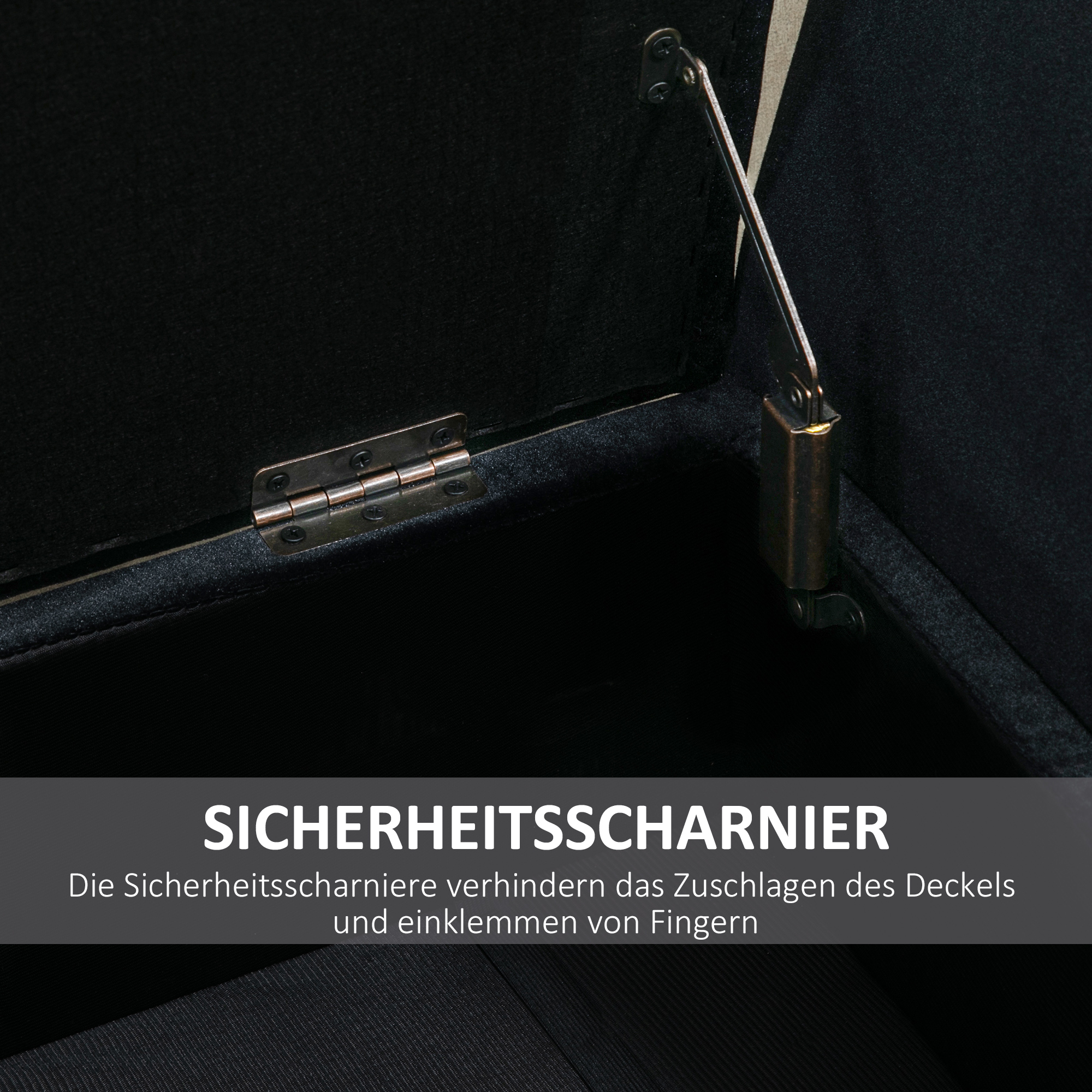 Sitzbank mit Stauraum Armlehnen Polsterbank mit Samtoptik, Sitztruhe mit Holzbeine, Truhenbank für Wohnzimmer Schlafzimmer Flur 107 x 42 x 65 cm, Schwarz