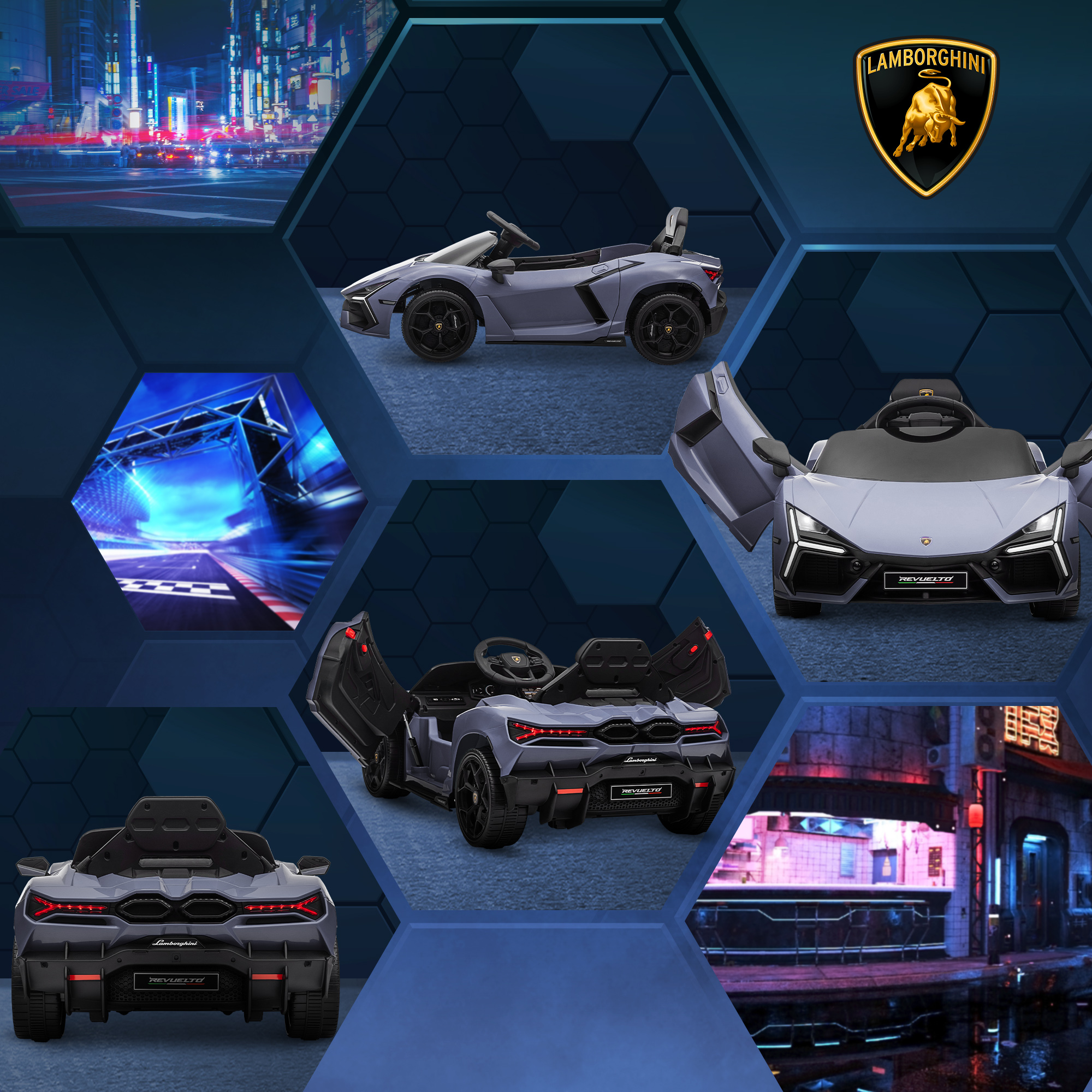 Elektroauto für Kinder von 3-5 Jahren, sanfter Antrieb, fernsteuerbar, mit Hupe, Kunststoff und Metall, Grau