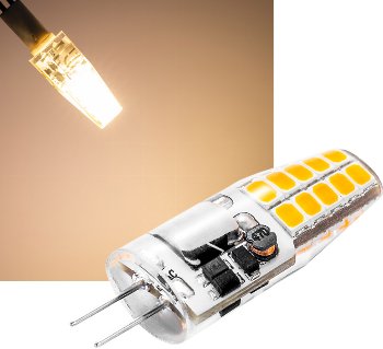 LED Stiftsockellampe G4 "Silikon W2", 3000k, 200lm, 300°, 12V/2W, warmweiß LED Stiftsockellampe G4 "Silikon W2", 3000k, 200lm, 300°, 12V/2W, warmweiß