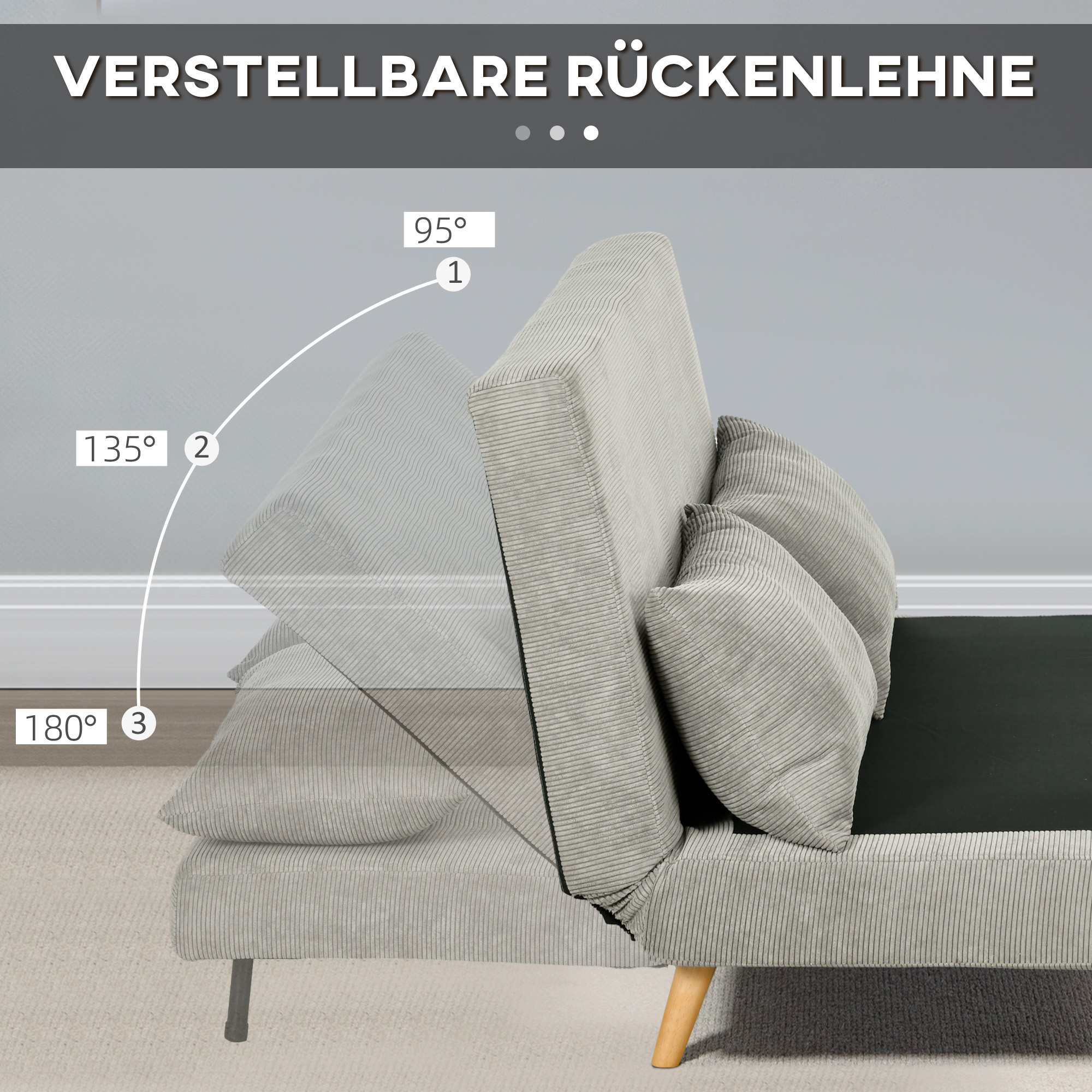 Schlafsofa, Gästebett, 3-fach verstellbare Rückenlehne, Leinenoptik, bis 120 kg, 141 x 90 x 81 cm, Grau